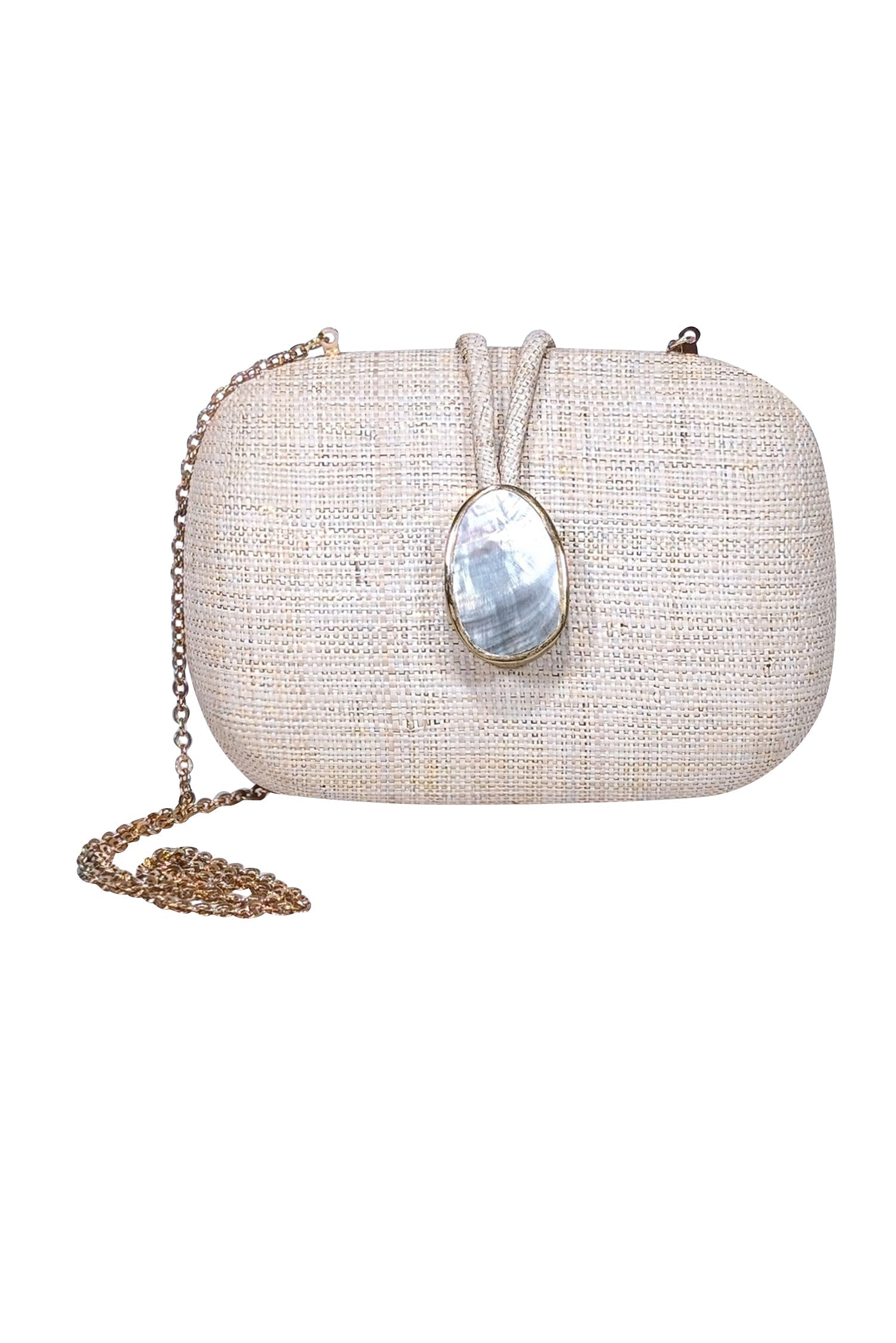 Kayu Beige Raffia Mini Bag with Glamorous Stone Closure