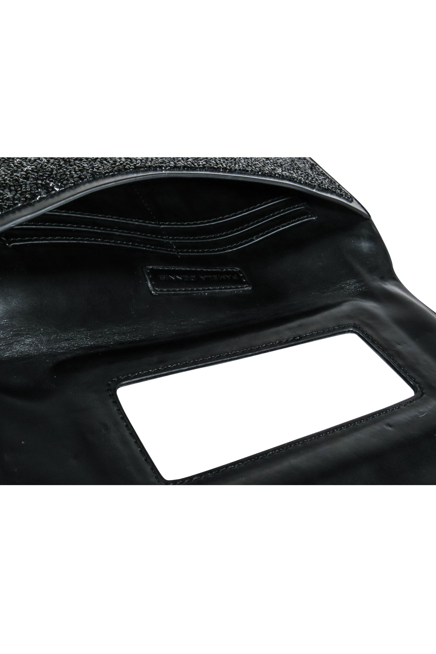 Pamela Dennis Black Gemstone-Textured Sparkling Clutch with Mirror - Elevate Your Look!