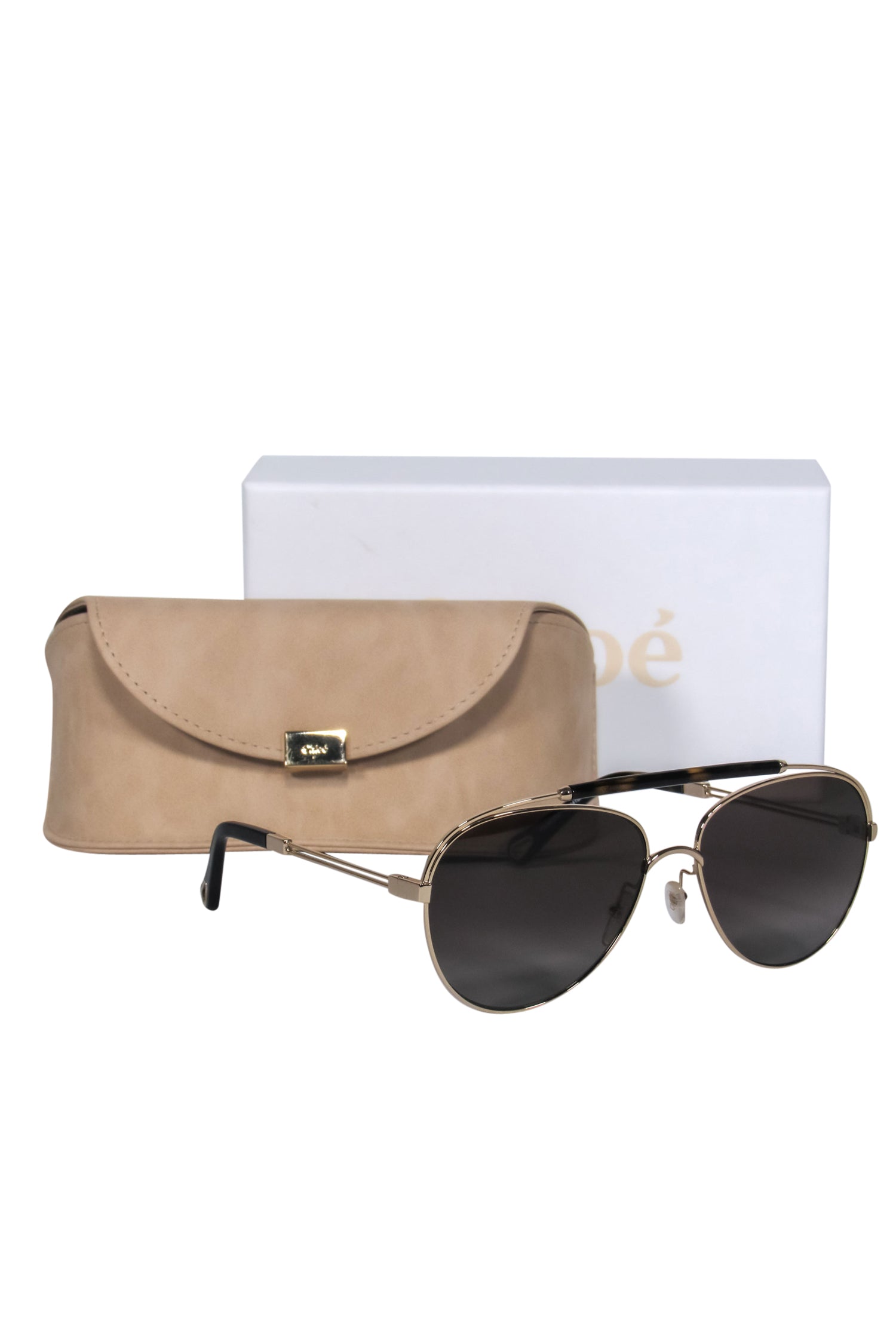 Chloe's Luxurious Gold & Tortoise Shell Polarized Aviator Sunglasses with Brow Bar