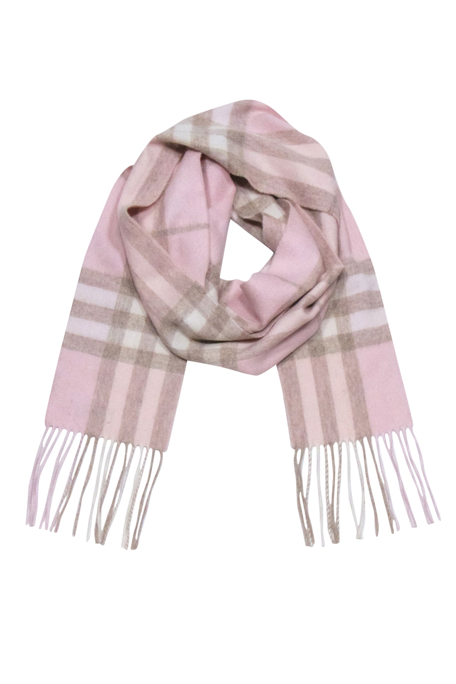 Burberry Blush & Beige Wide Plaid Fringe Scarf: A Chic Fashion Statement