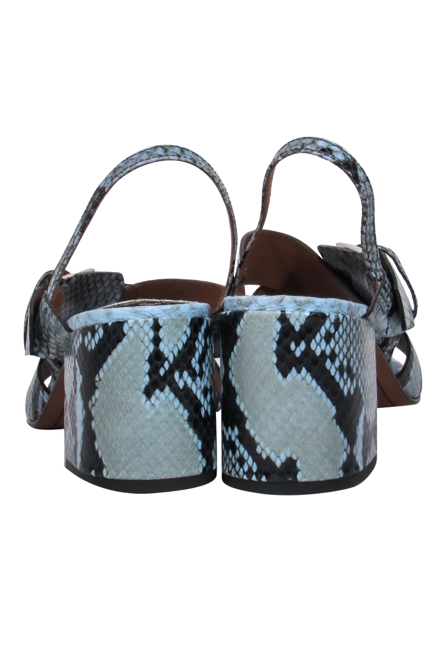 Labucq Blue & Black Snakeskin Strappy Block Heel Square Toe Sandals - Size 6.5