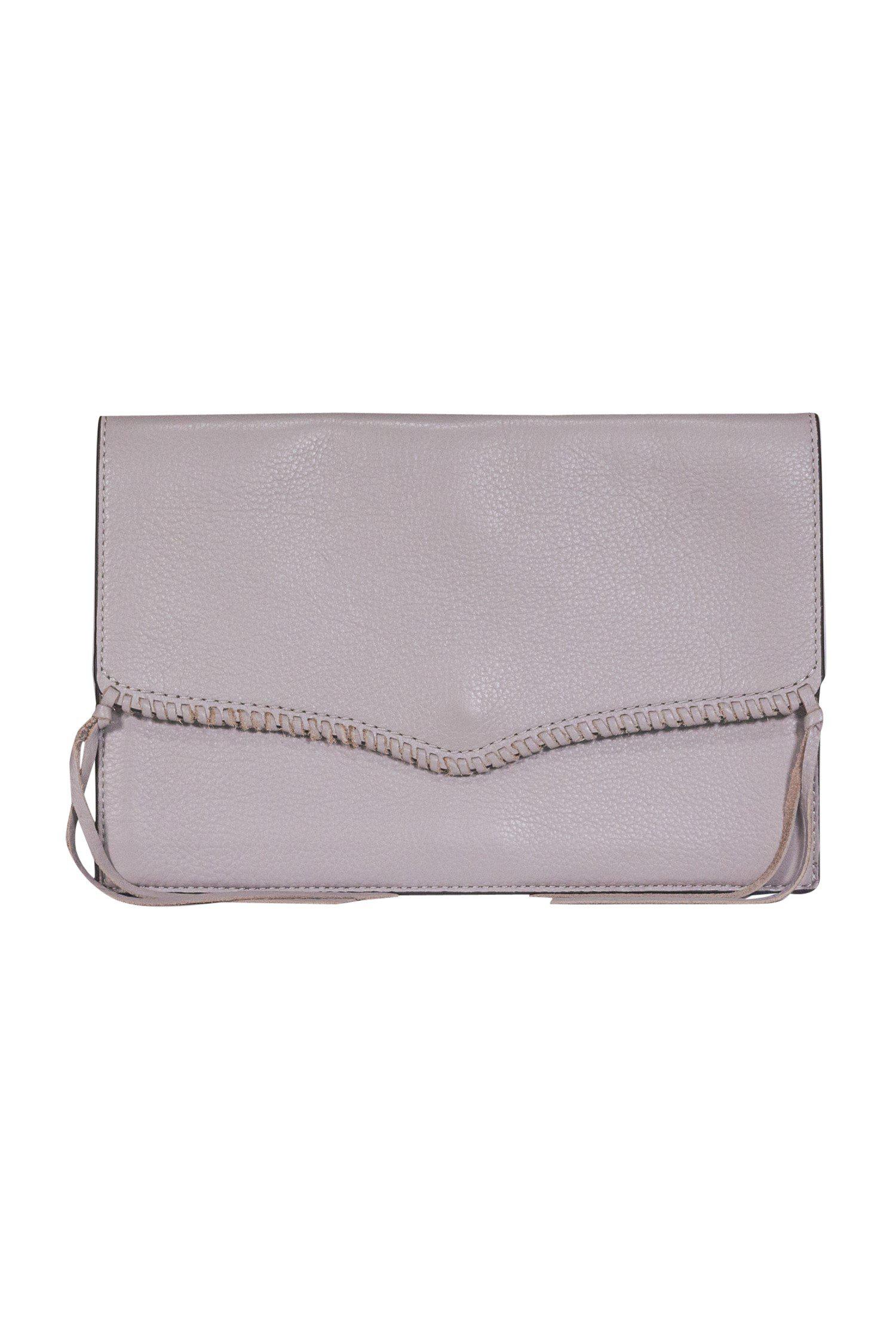 Rebecca Minkoff's Stylish Gray Envelope Clutch with Lacing