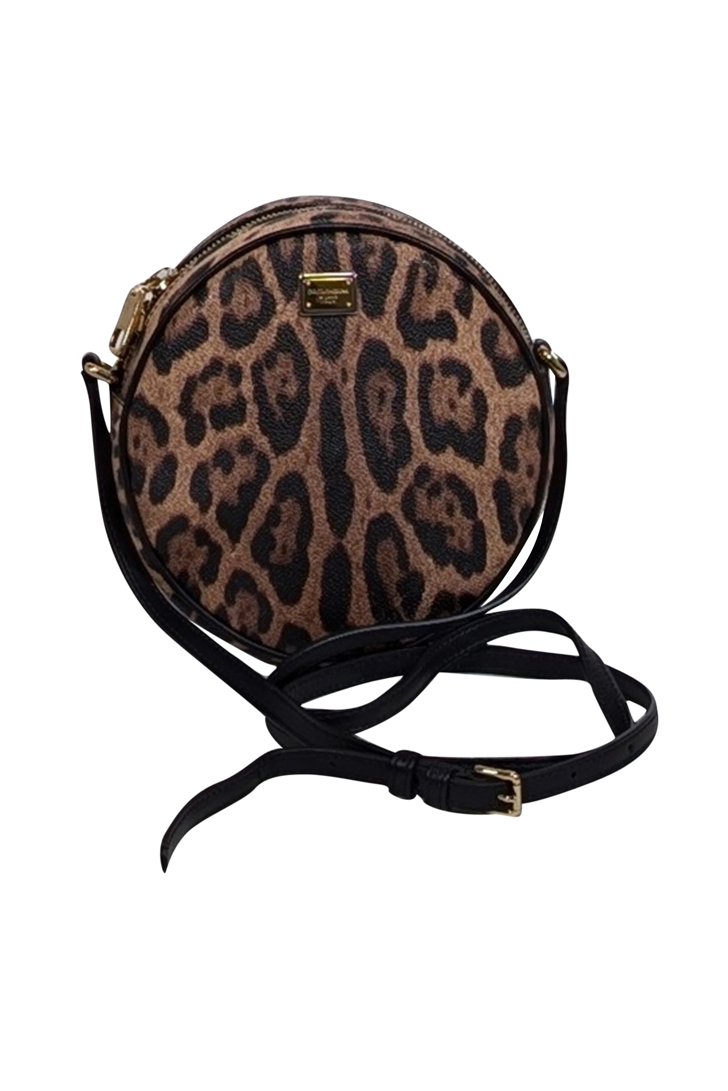 Dolce & Gabbana - Stunning Tan & Black Leopard Print Round Crossbody Bag