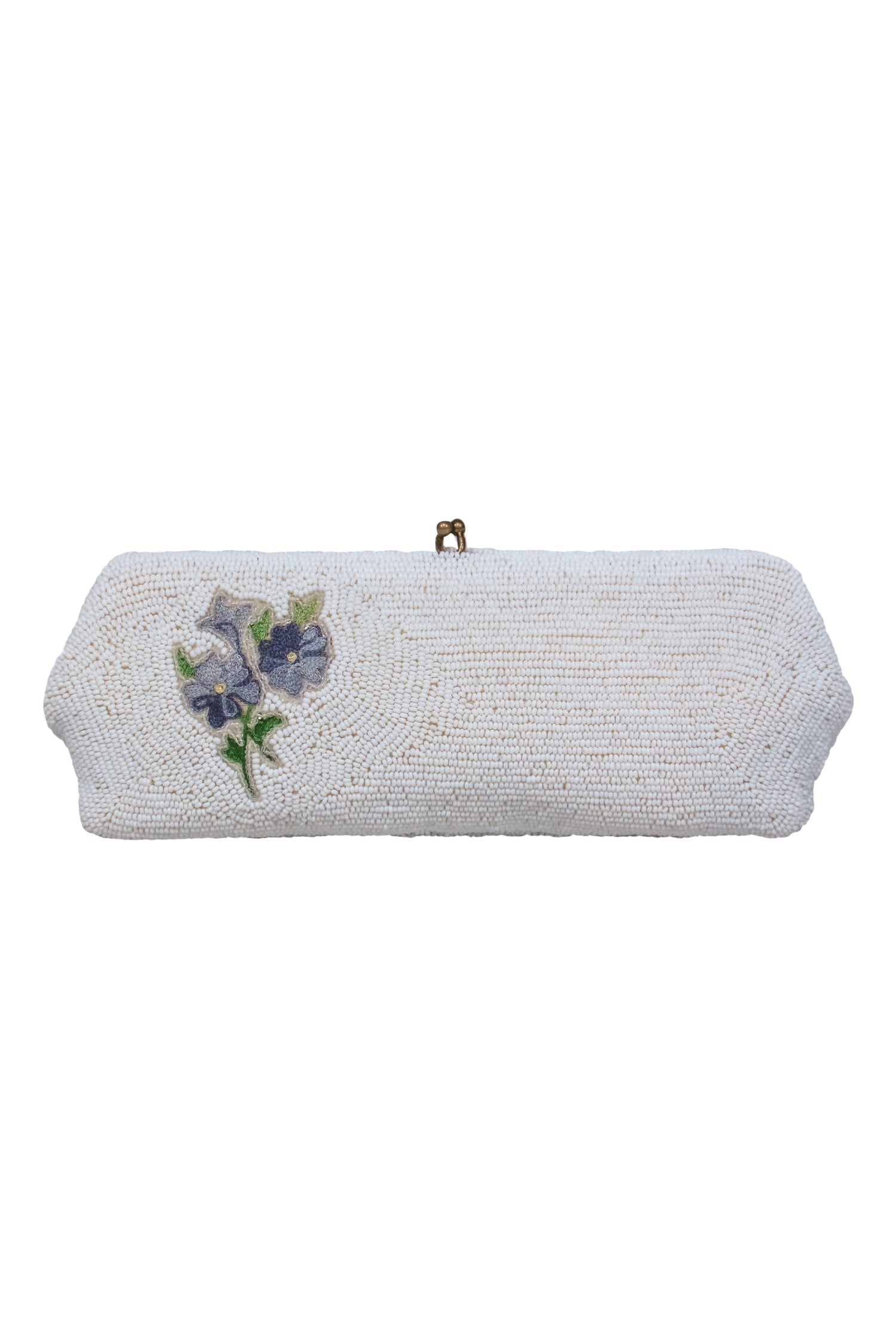 Saks Fifth Avenue - Stunning Small White Beaded & Floral Embroidered Clasped Clutch