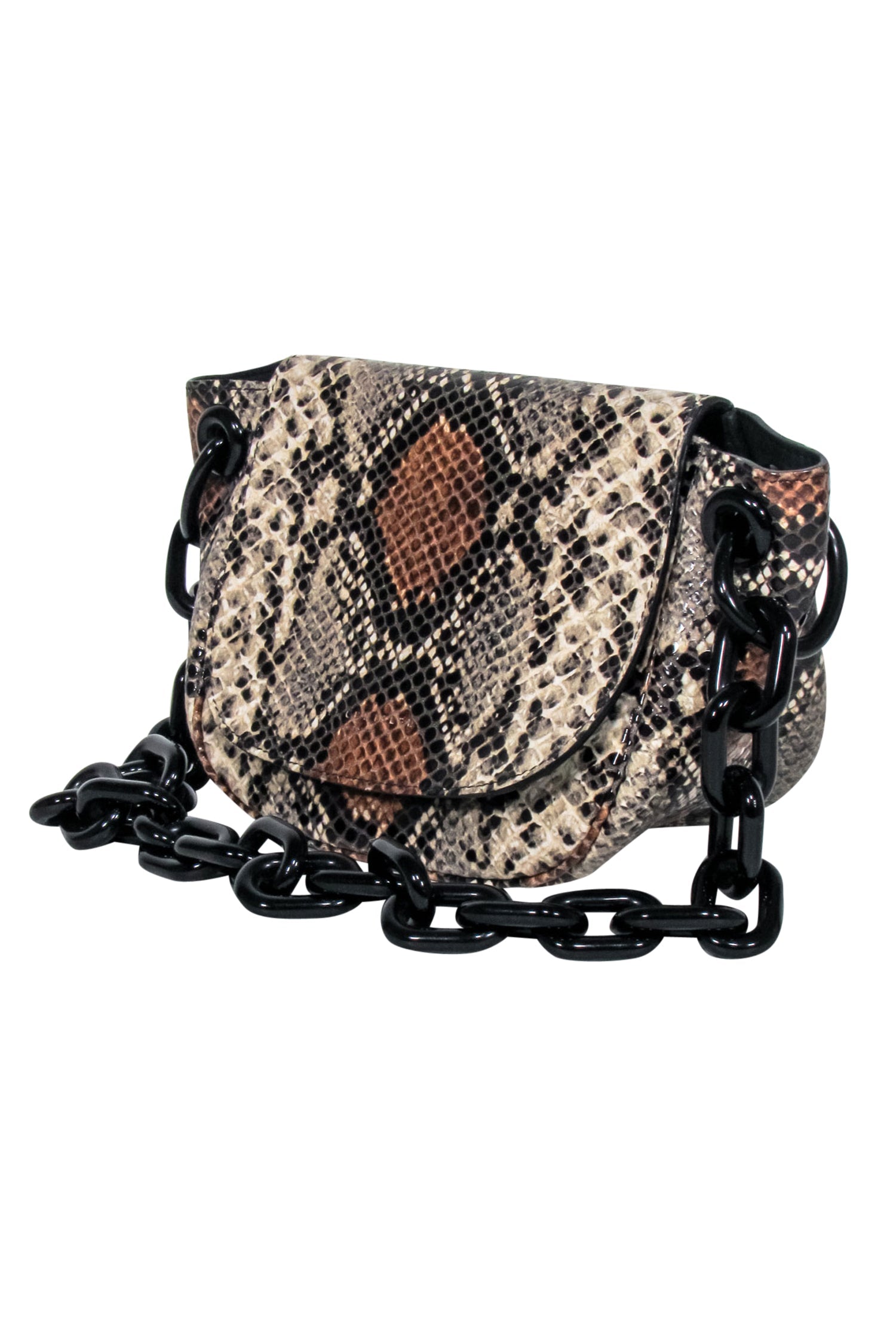 Simon Miller's Exquisite Snakeskin-Printed Leather Shoulder Bag in Beige, Black & Tan
