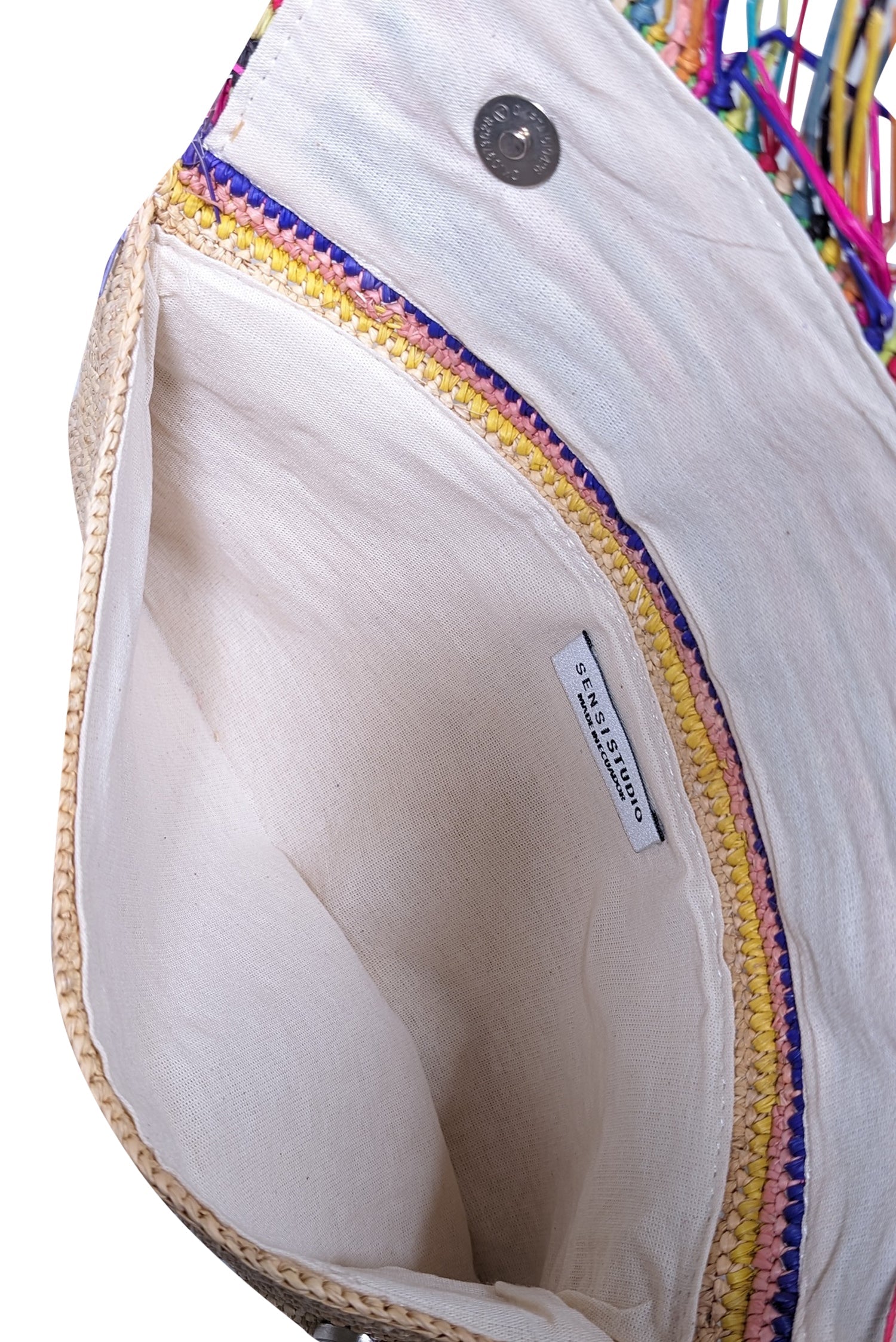 Sensi Studio - Charming Beige & Multi - Color Raffia Clutch