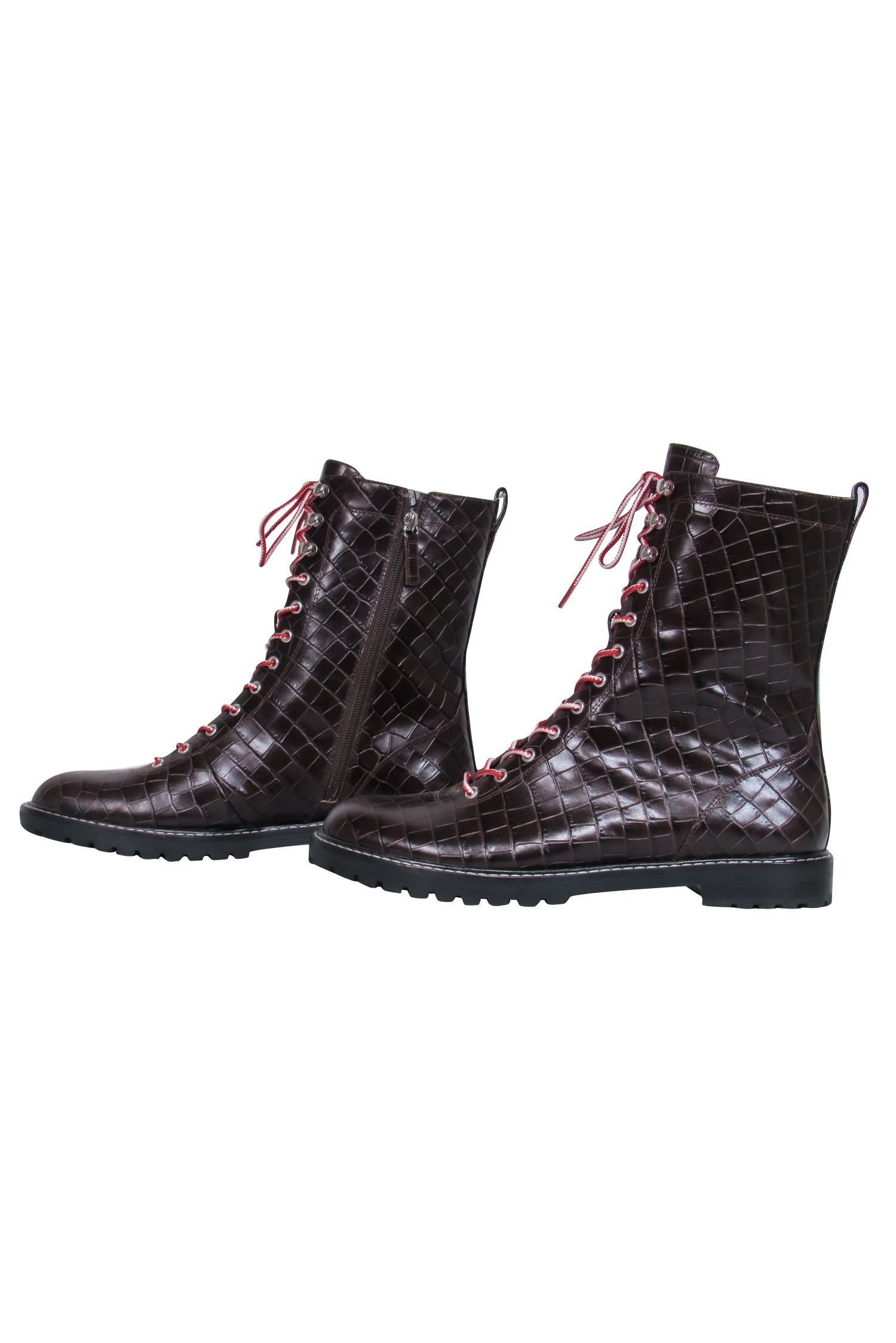 J.Crew's Stunning Brown Croc Embossed Lace-Up Boots - Size 12