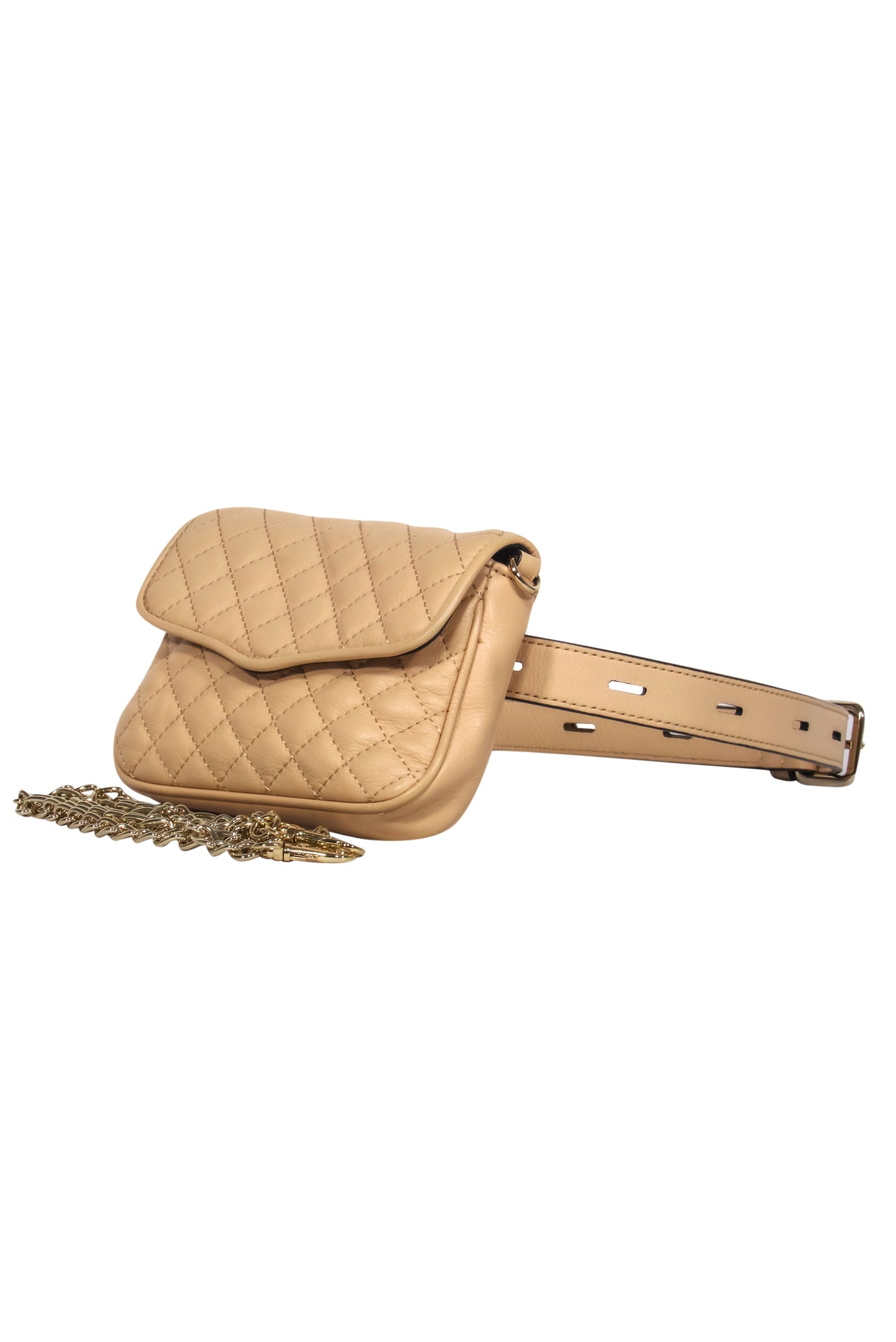 Rebecca Minkoff - Stunning Light Tan Quilted Leather Belt Bag with Gold Chain