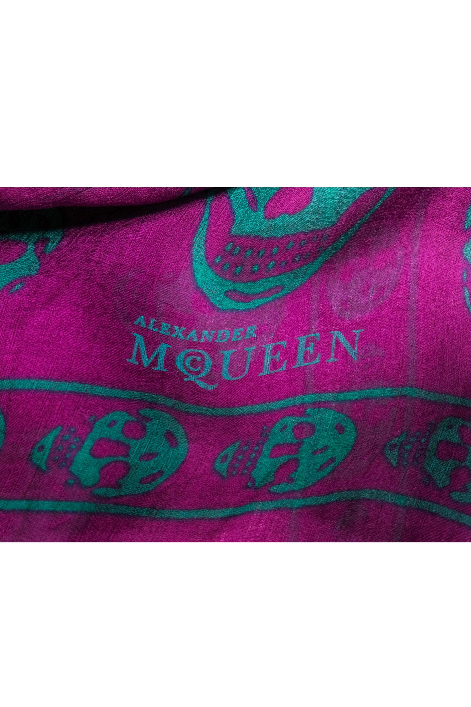 Alexander McQueen Purple & Green Skull Printed Silk Scarf: A Fashion Statement!
