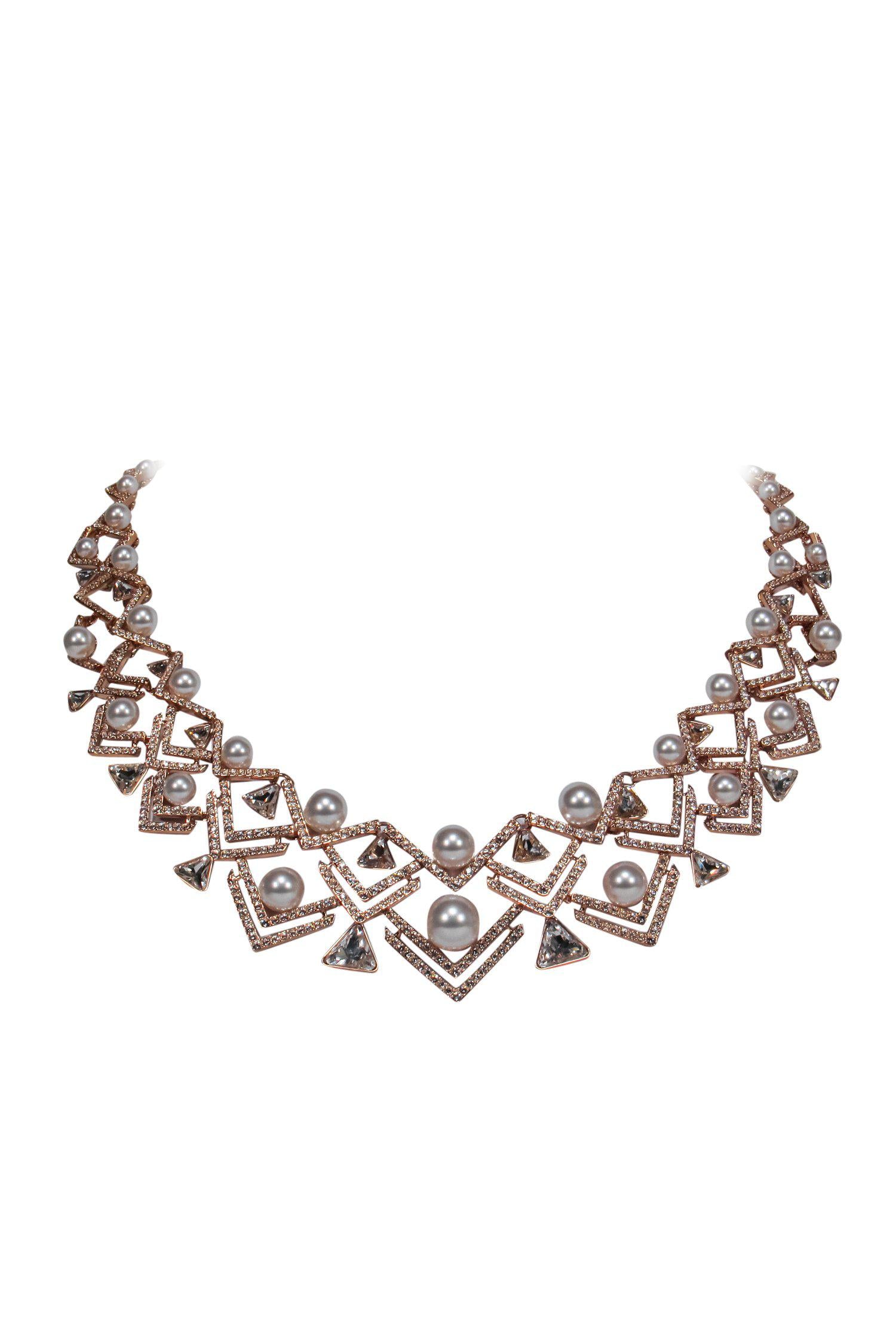 Swarovski Rose Gold Collar Necklace: Crystals & Pearls Glamour