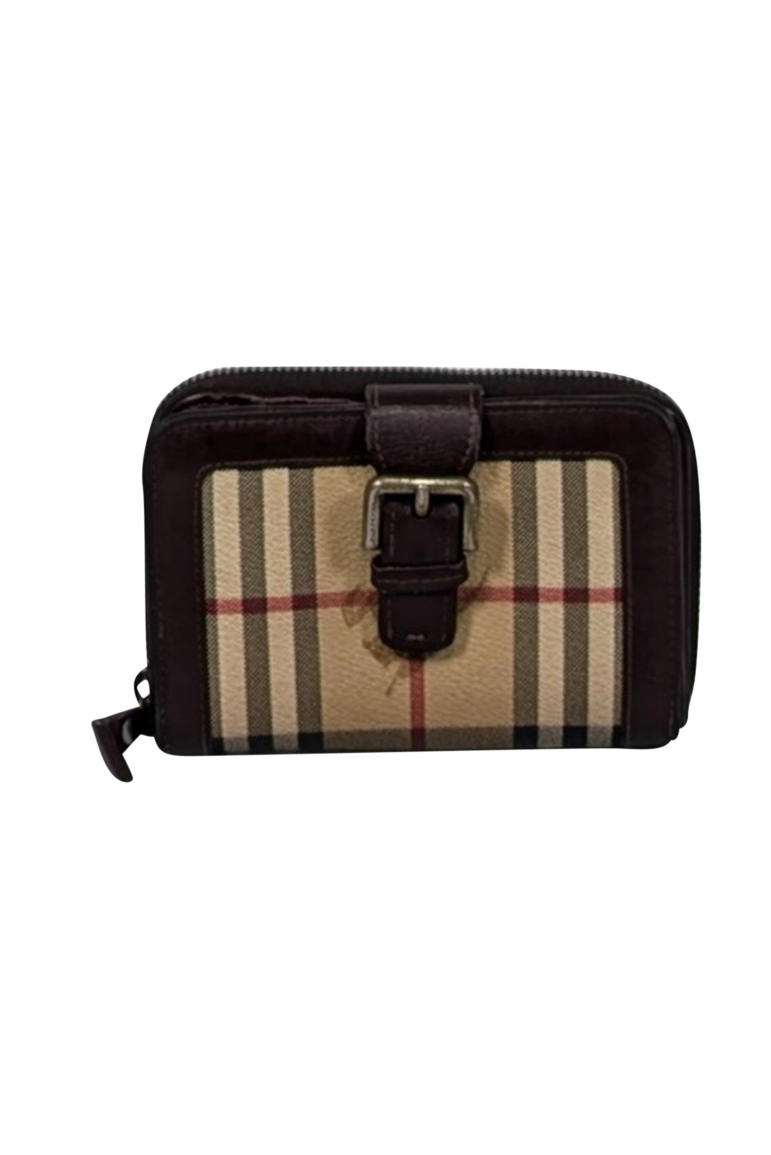 Burberry - Chic Beige Tartan Plaid & Brown Leather Trim Wallet