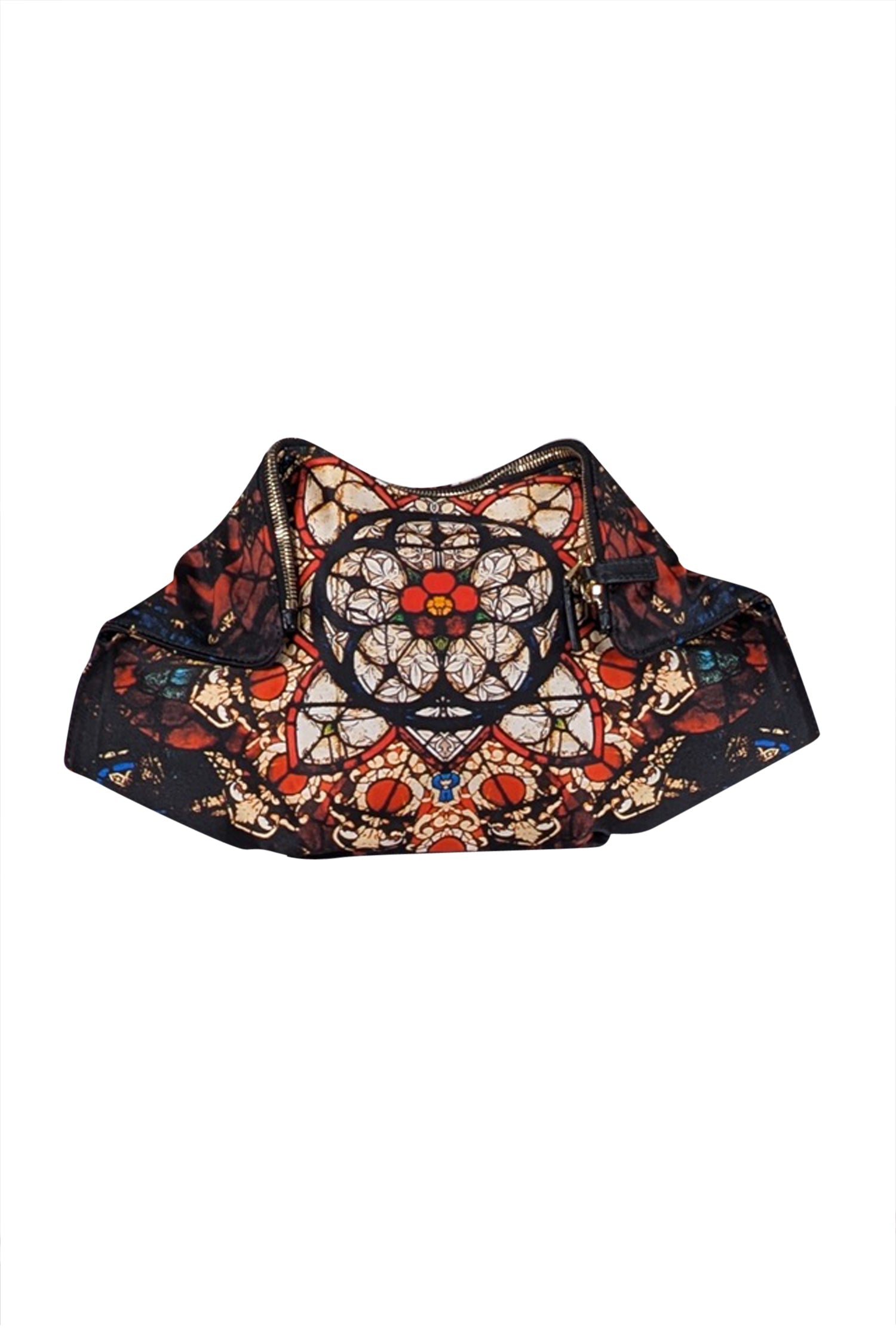 Alexander McQueen - Stunning Black Satin Manta Clutch with Cream, Red & Blue Medallion Print