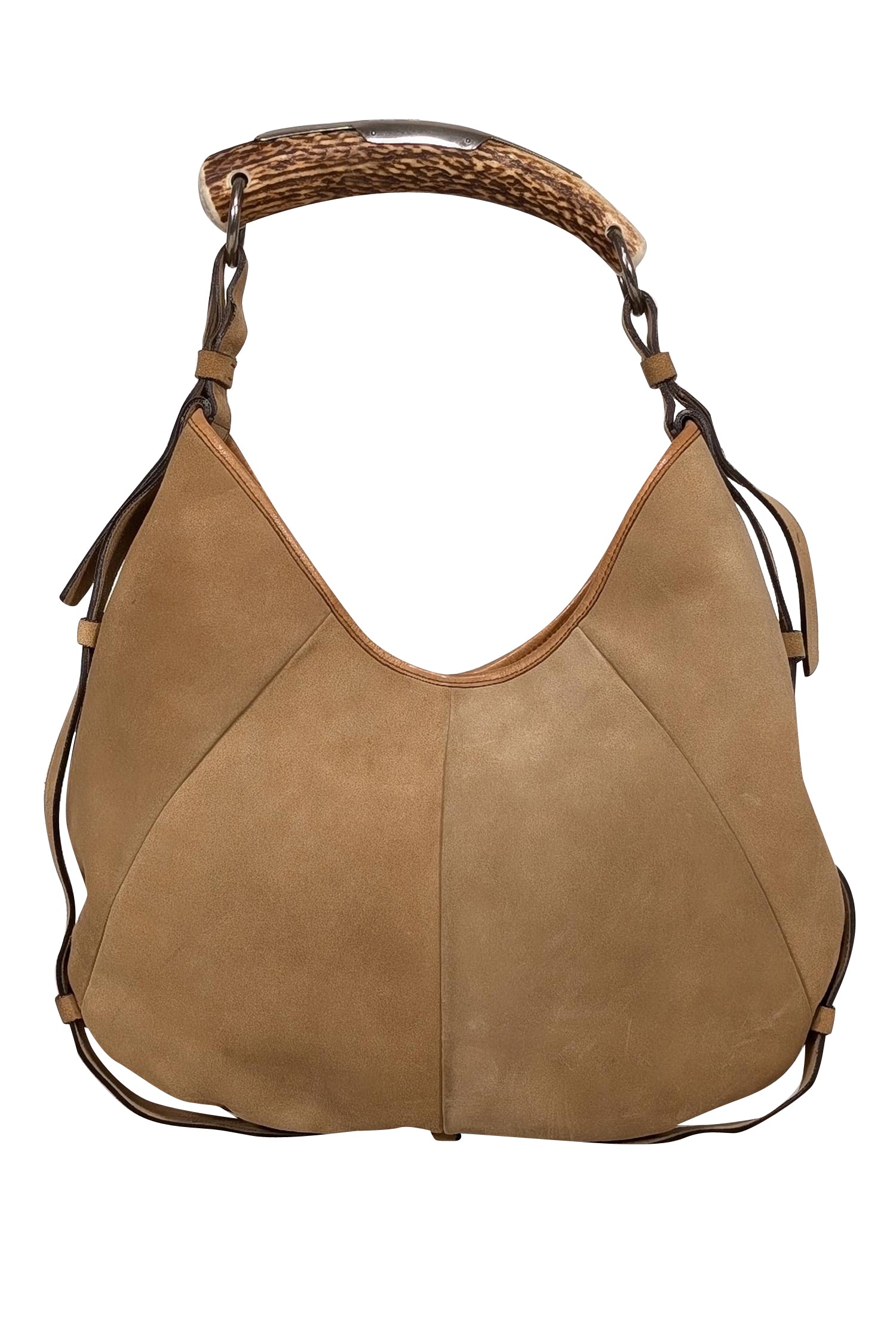 Yves Saint Laurent's Irresistible Beige Suede Horn Handle Shoulder Bag