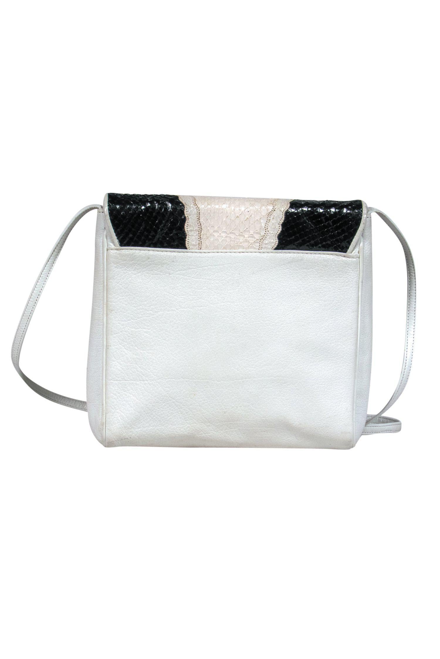 Carlos Falchi - Stunning White & Black Fold Over Crossbody with Snakeskin Patch