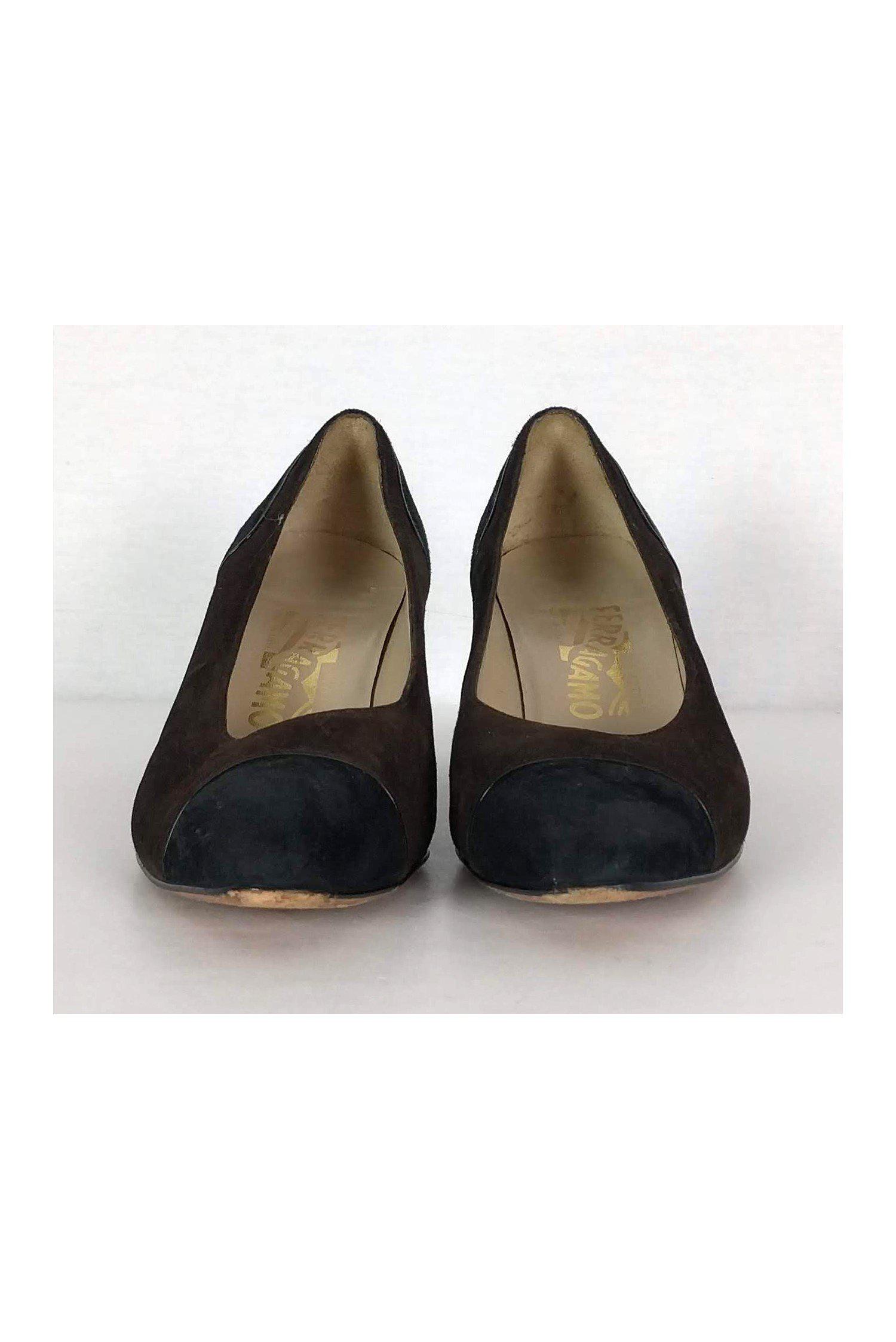 Ferragamo Brown Suede Cap Toe Pumps - Size 9.5 - Timeless Elegance