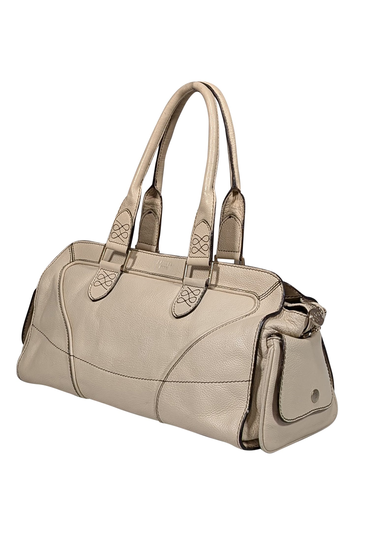 Lancel Cream Grained Leather East - West Shoulder Bag: A Touch of Country Elegance