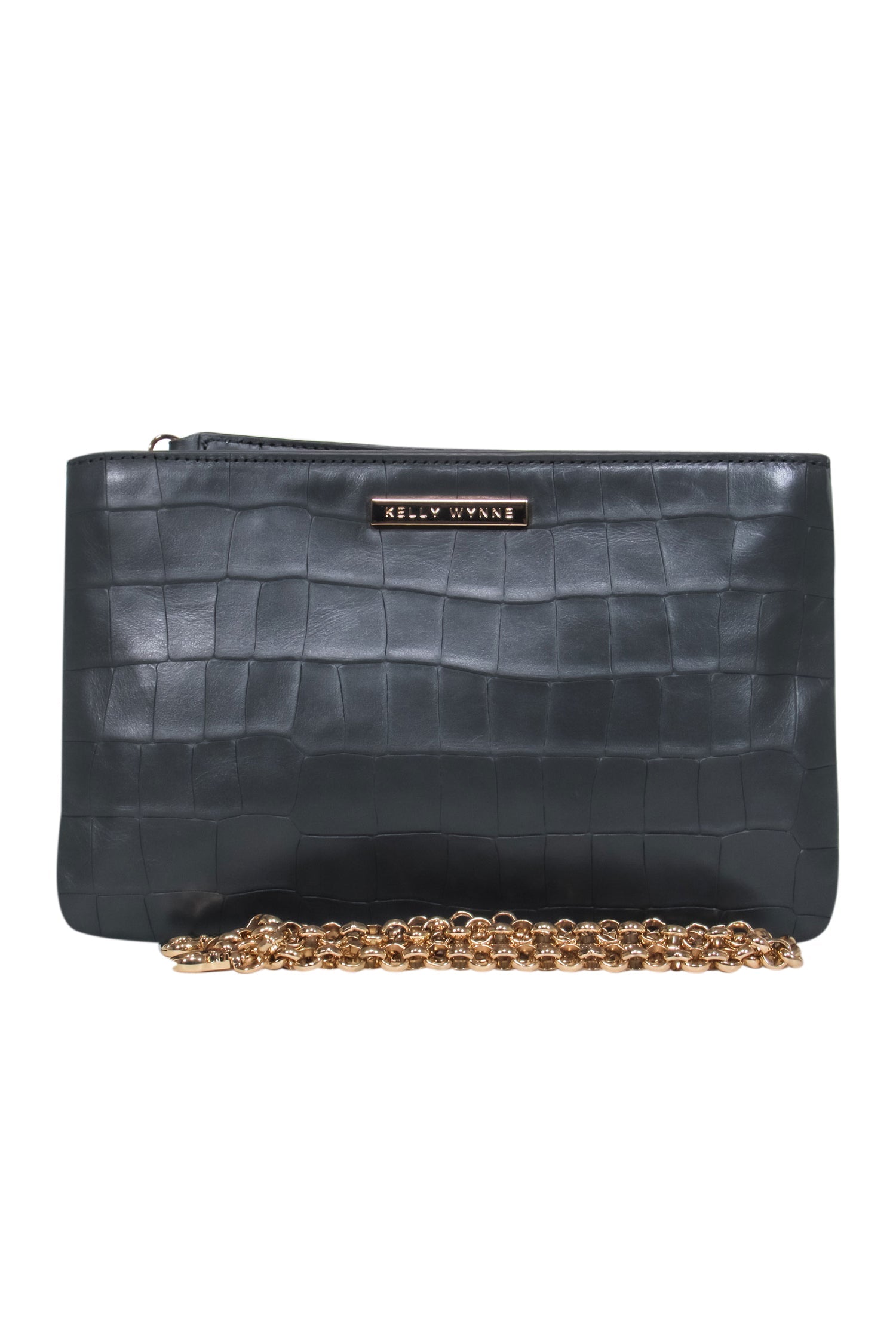 Kelly Wynne's Stylish Grey Reptile Convertible Crossbody - A Must-Have!