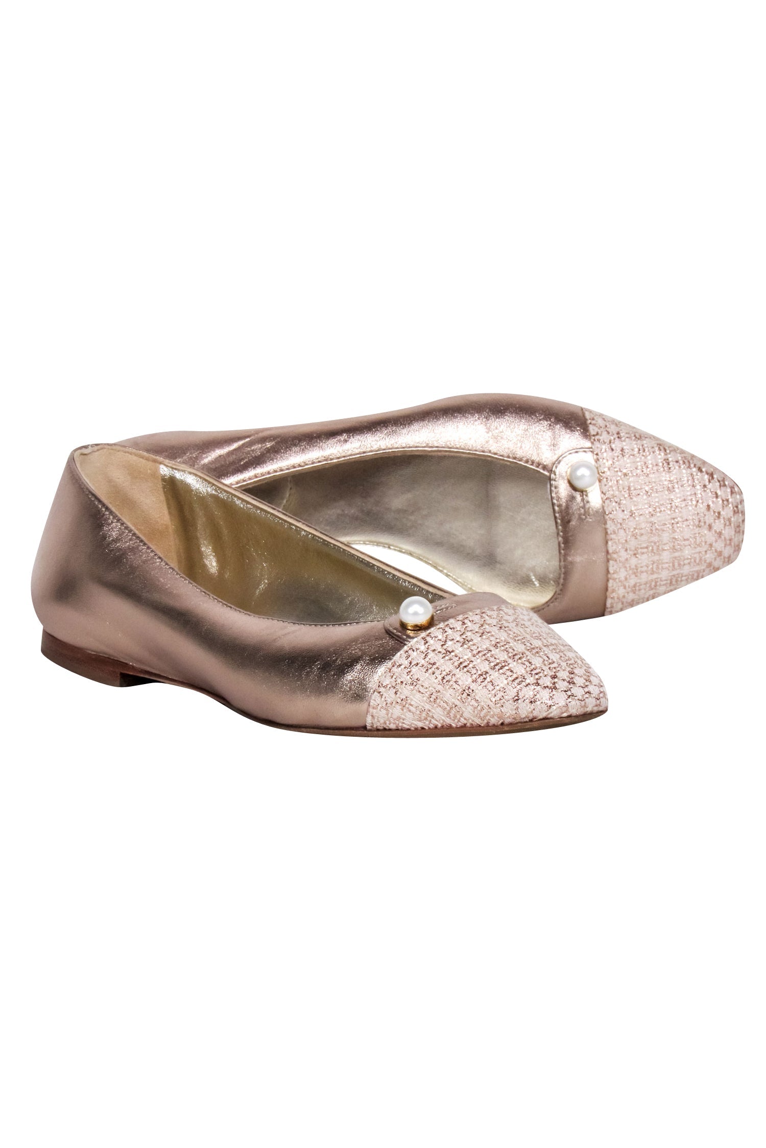 Sarah Flint Gold Metallic Tweed-Toed Flats - Size 5.5
