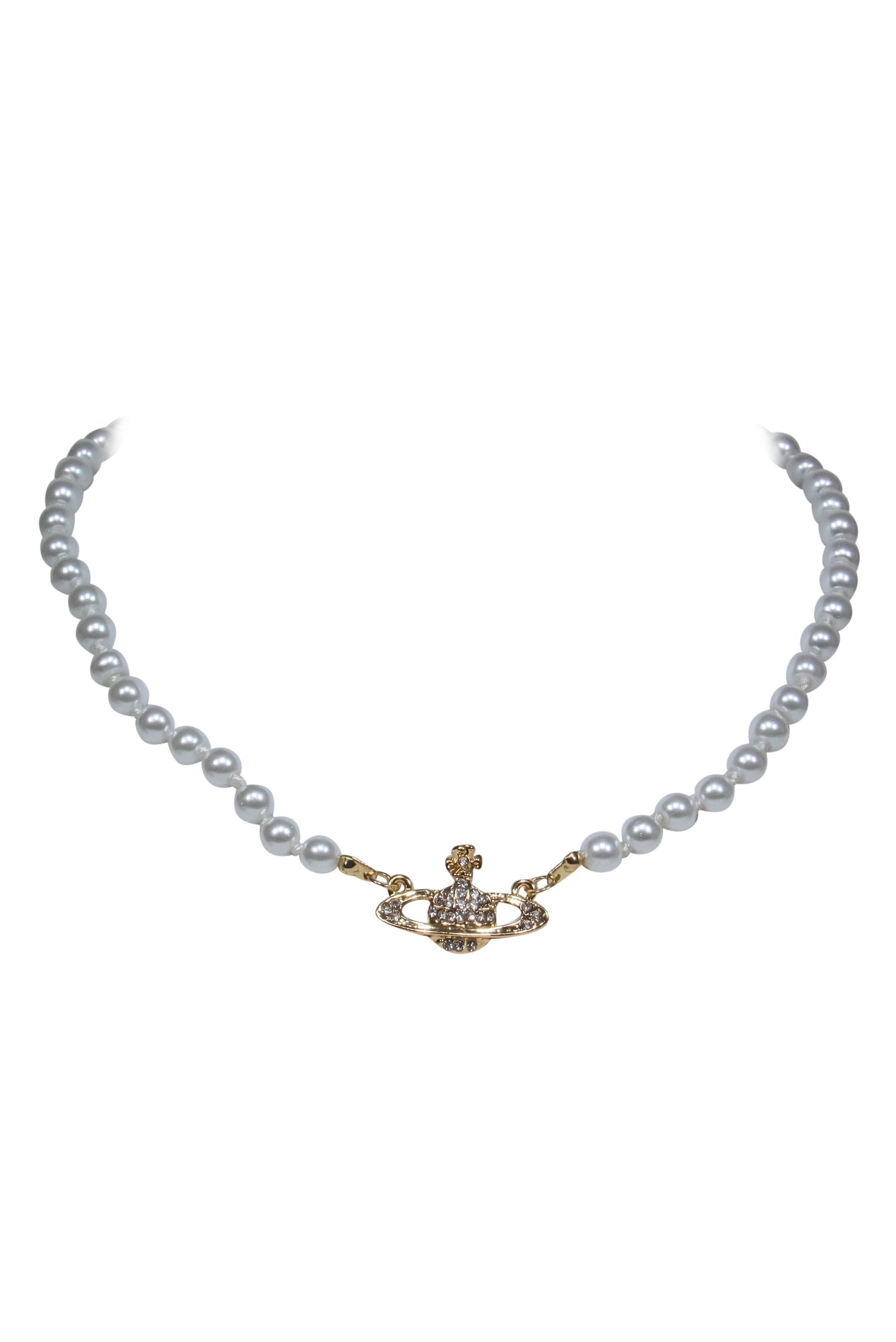 Vivienne Westwood - Glamorous Faux Pearl Choker Necklace with Crystal-Embellished Logo