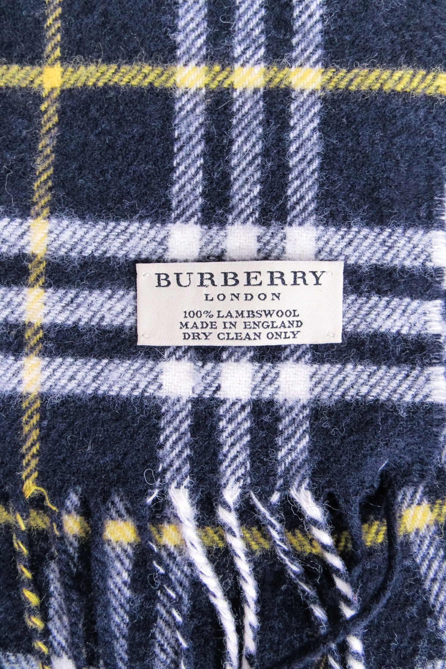 Burberry - Stunning Navy, White & Yellow Plaid Lambswool Scarf