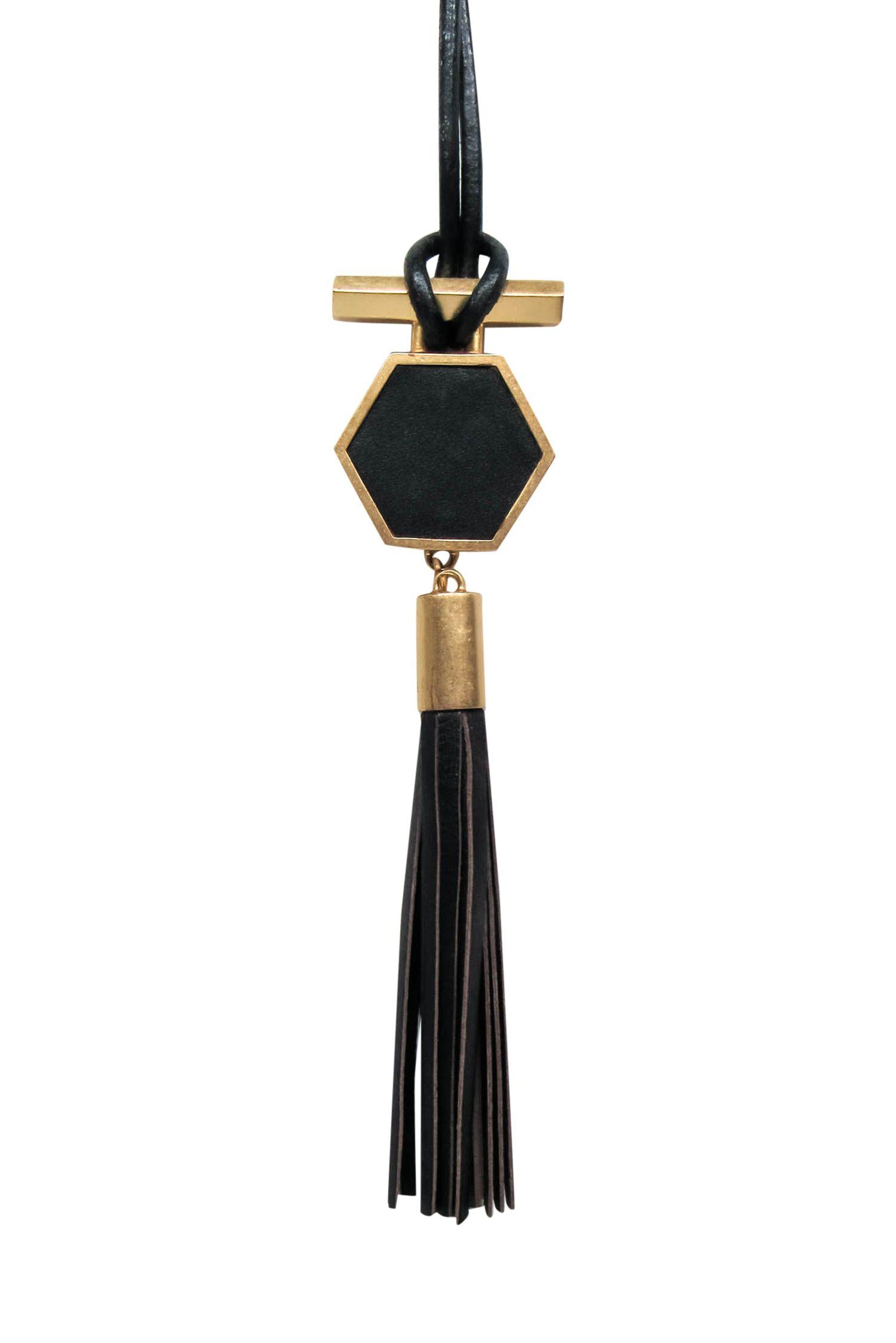 Brooks Brothers - Stunning Black Leather & Gold Hexagonal Tassel Necklace