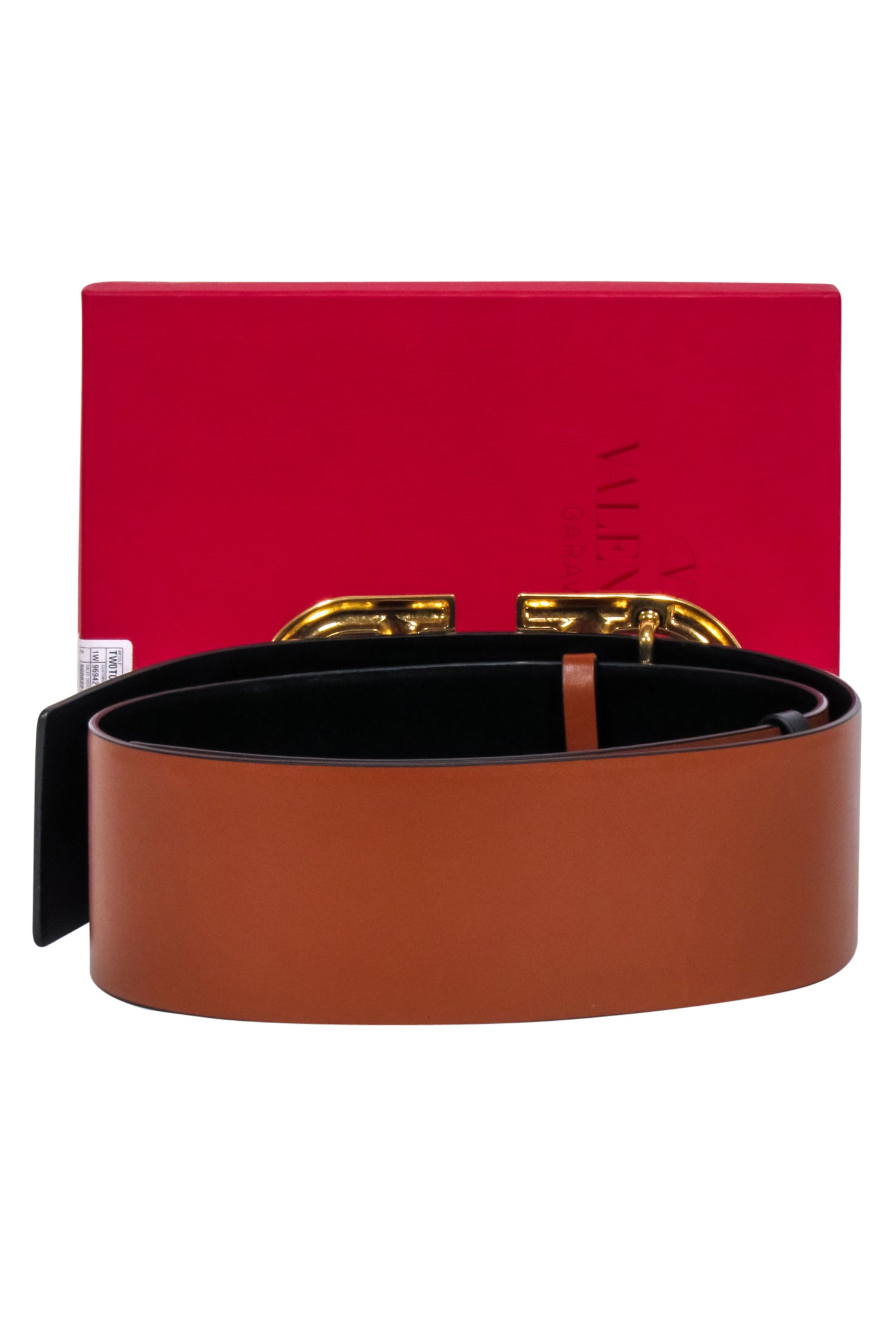 Valentino VLogo Reversible Leather Belt - Camel Brown/Black, Size S