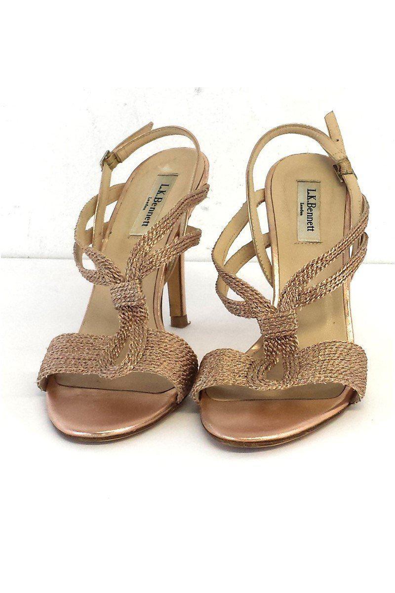 L.K. Bennett's Stunning Shimmer Rose Gold Braided Strappy Heels - Size 9.5