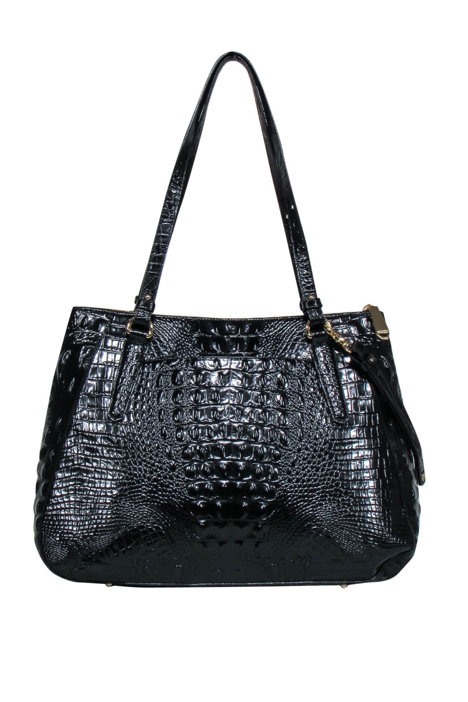 Brahmin Black Patent Leather Croc-Embossed Luxury Tote Bag