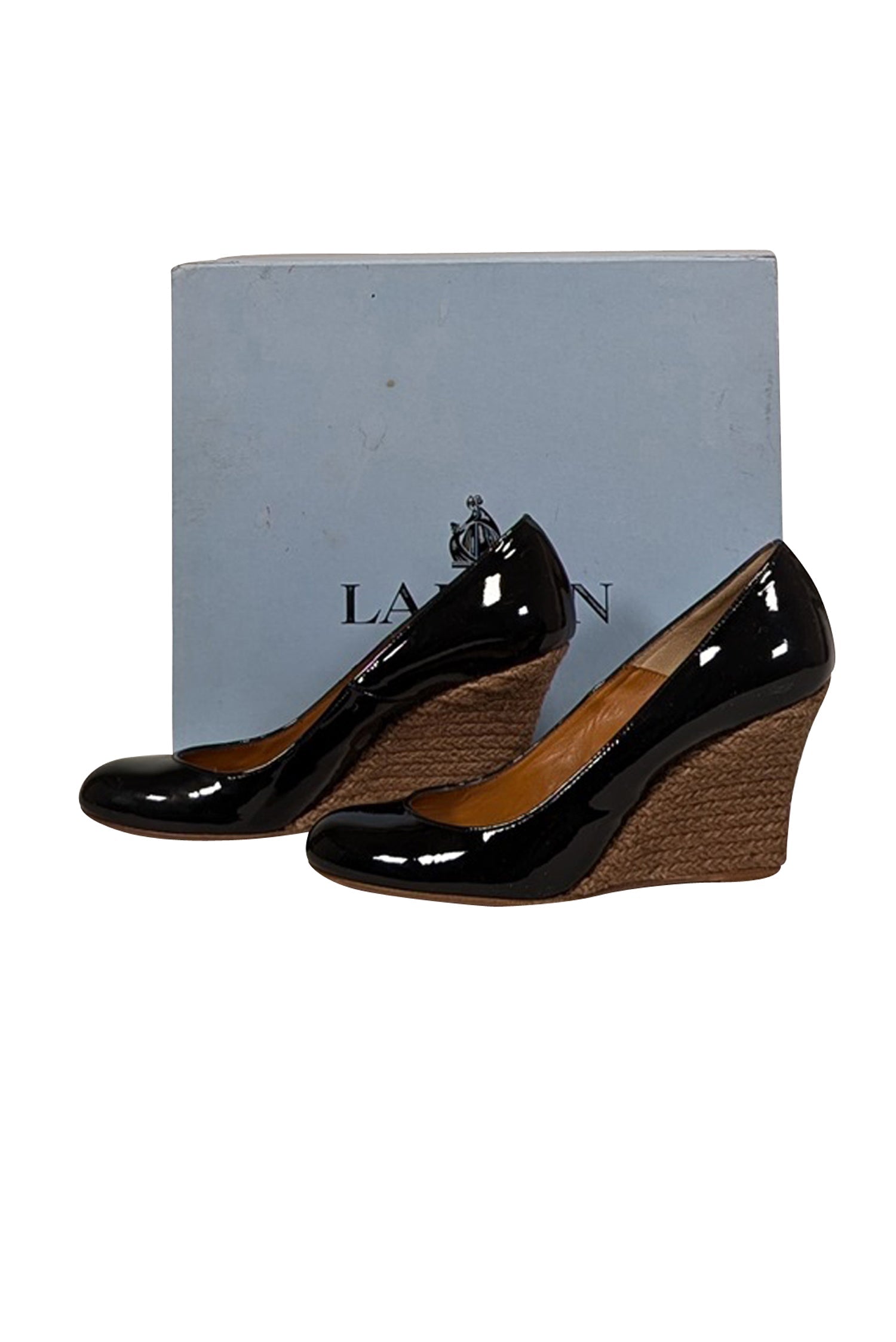 Lanvin Black Patent Leather Espadrille Wedges - Size 8: A Fall Fashion Must-Have!