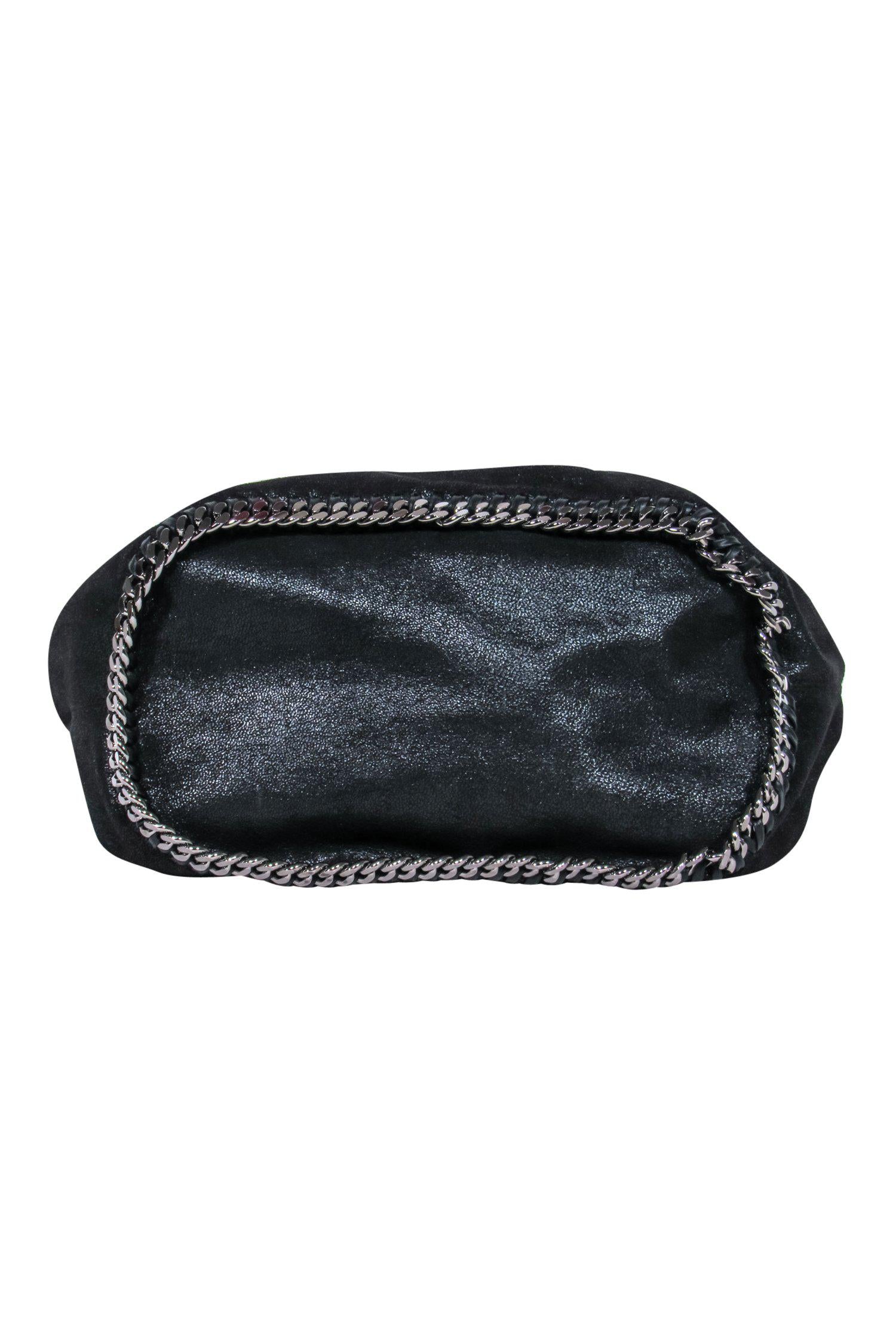 Stella McCartney's Stunning Black Vegan Suede Falabella Chain Strap Bucket Bag