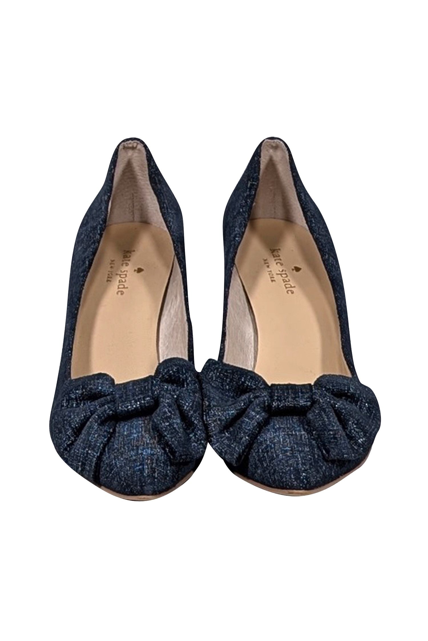 Kate Spade Blue Chambray Bow-Embellished Pointed-Toe Pumps - Size 8.5