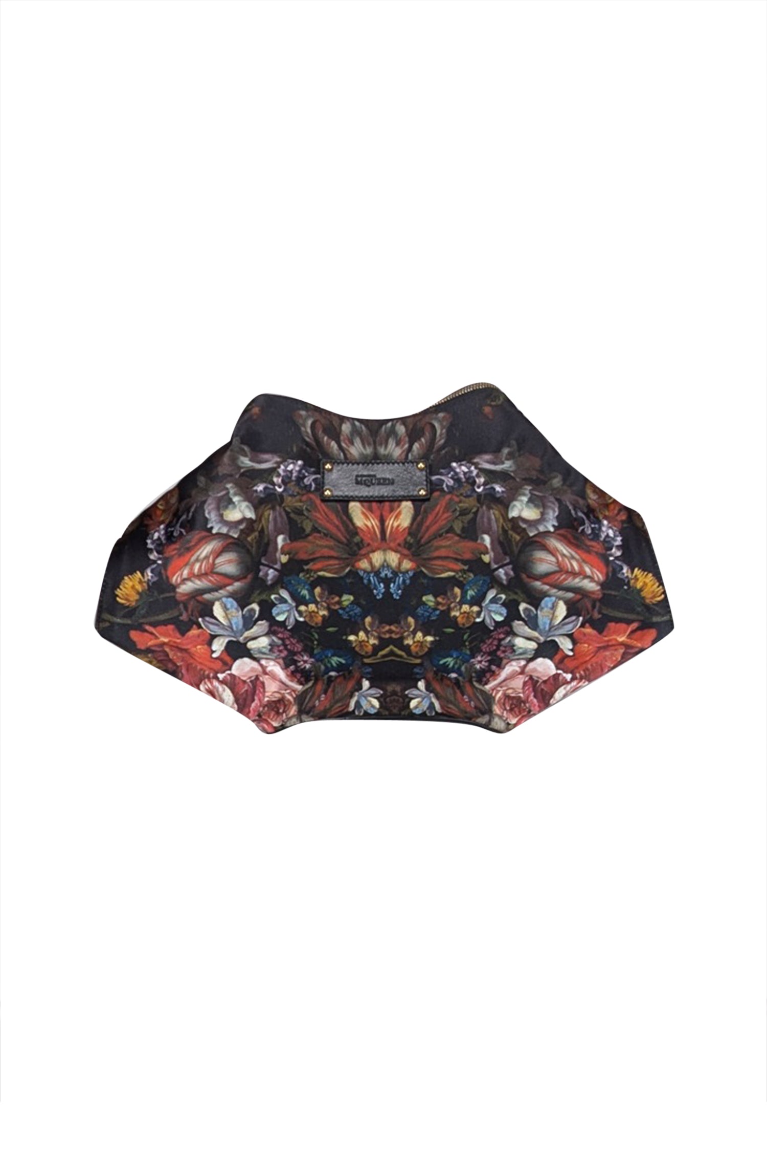 Alexander McQueen - Stunning Black Satin Manta Clutch with Red, Blue & Green Floral Print