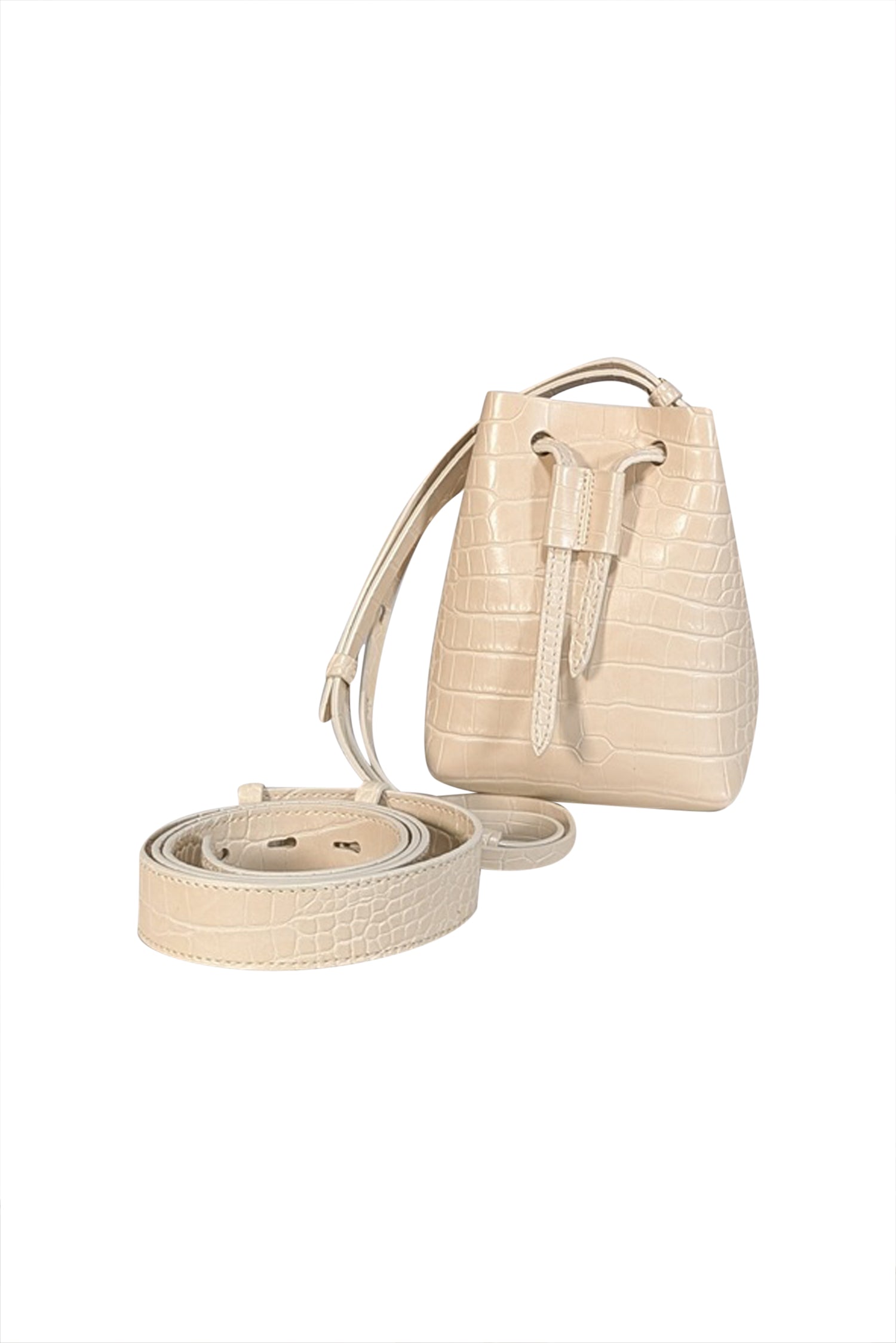 Nanushka - Chic Beige Croc Embossed Faux Leather Mini Bucket Bag