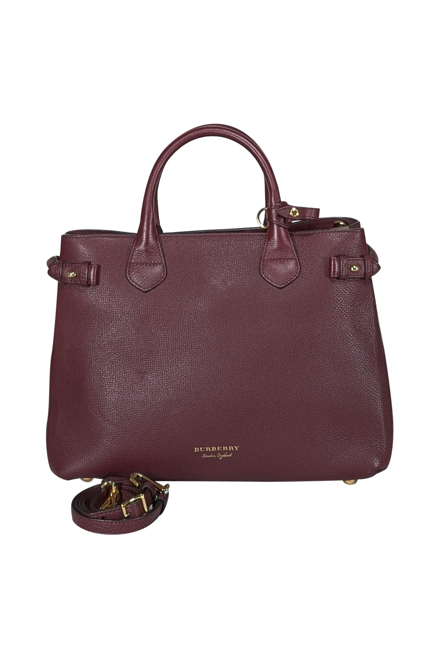 Burberry Maroon House Check Leather Medium Satchel - A Chic Fall Essential