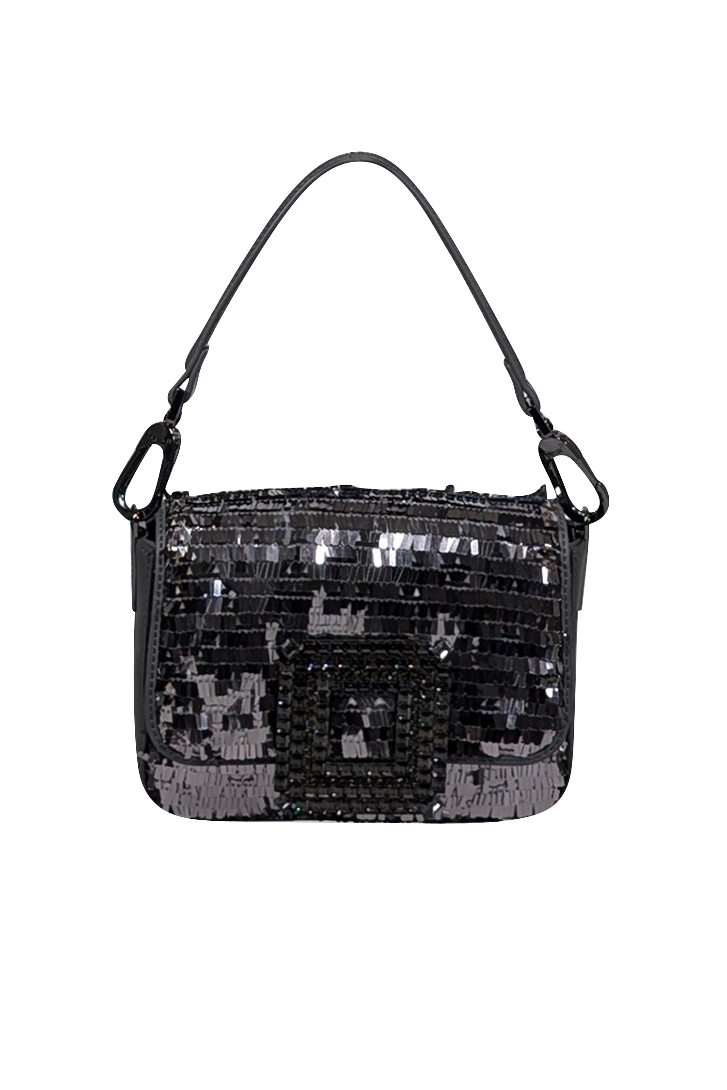 Bibi Lou - Sparkling Grey Faux Leather & Pewter Sequin Mini Top-Handle Bag