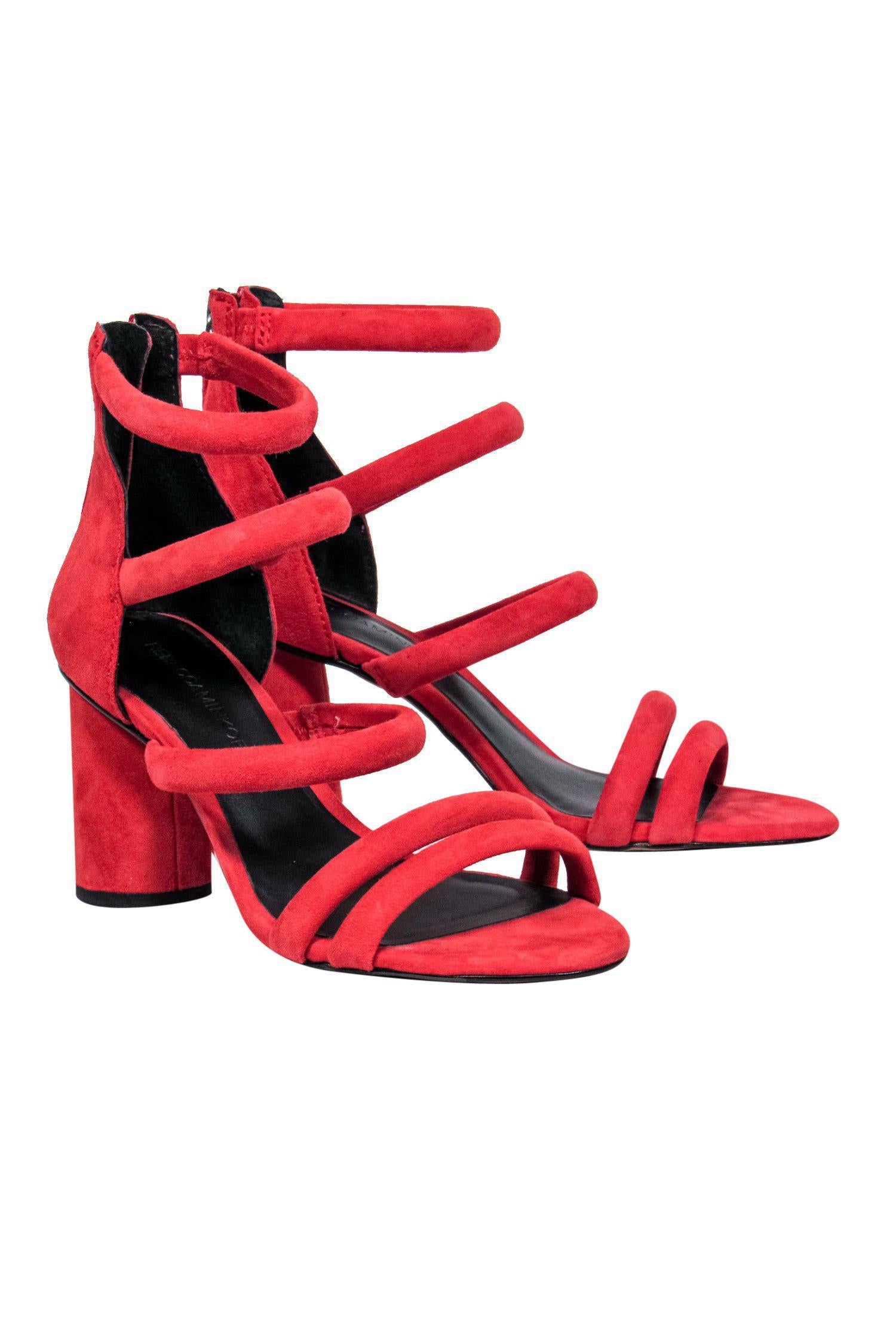 Rebecca Minkoff's Fiery Red Suede Strappy Pumps - Size 6