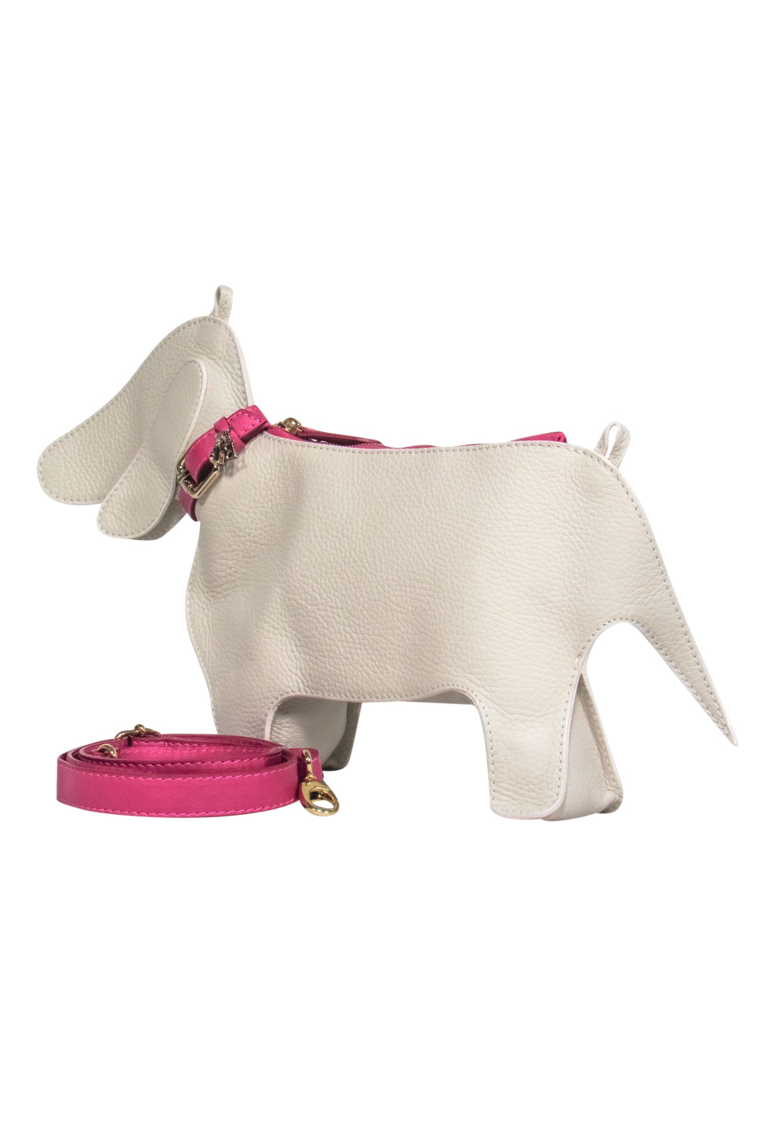 Harmont & Blaine - Adorable White & Pink Pebbled Leather Dachshund Crossbody Bag