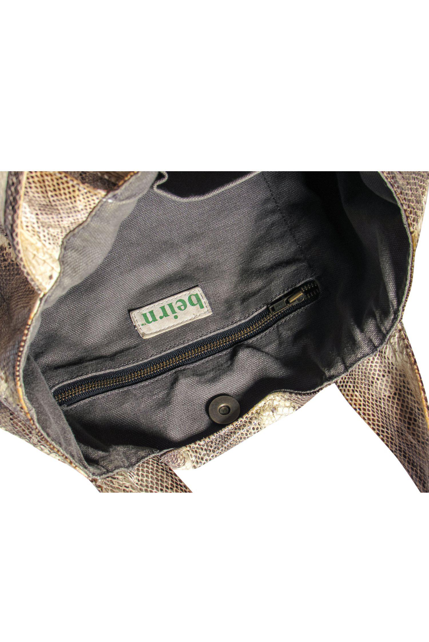 Beirn - Stunning Cream & Beige Snakeskin Snap Tote Bag