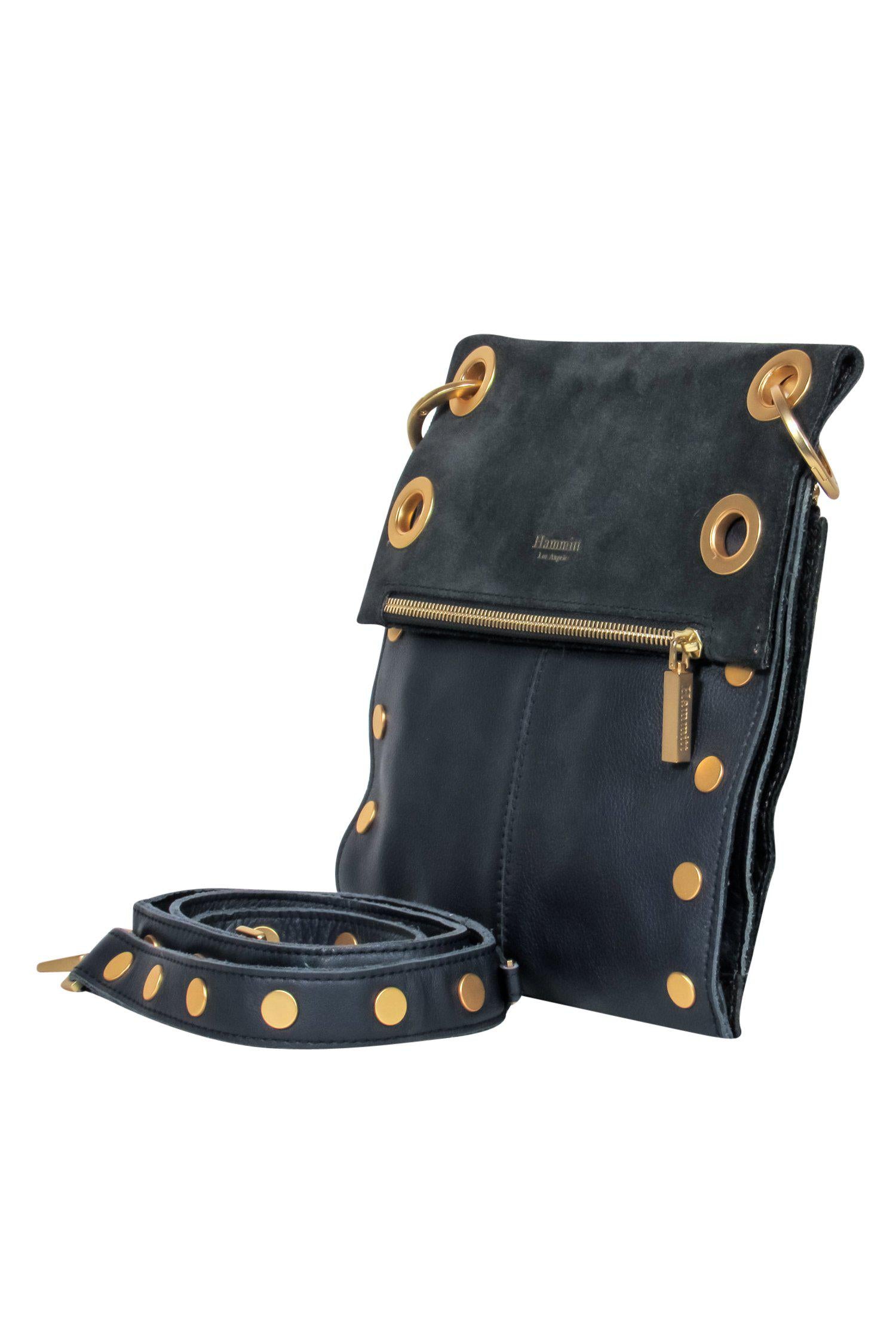 Hammitt Navy & Gold Studded Leather Fold-Over VIP Crossbody Bag - A Rebellious Classic