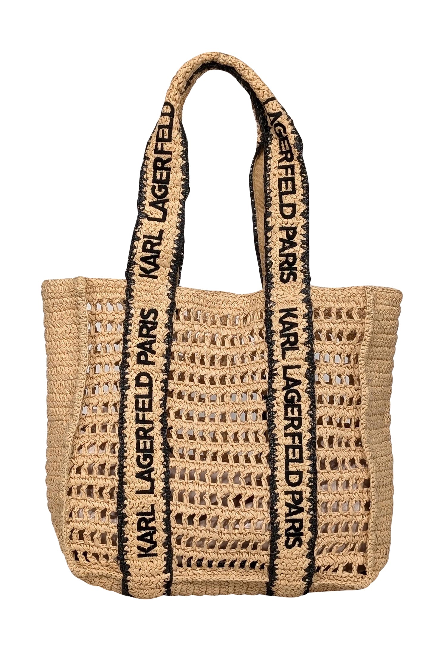 Karl Lagerfeld's Chic Beige & Black Raffia Tote
