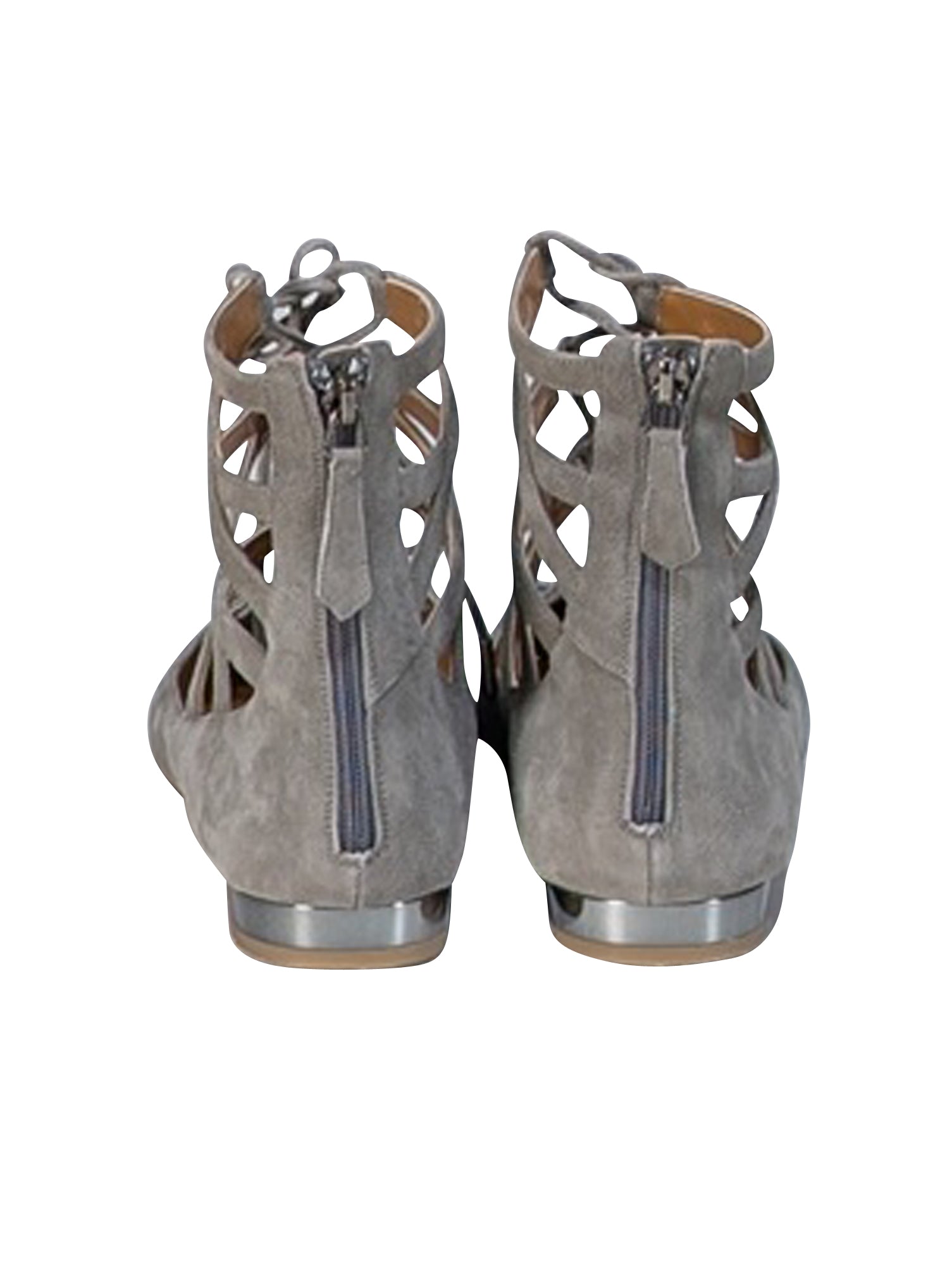 Aquazzura Grey Suede Pointed-Toe Lace-Up Flats - Size 10.5