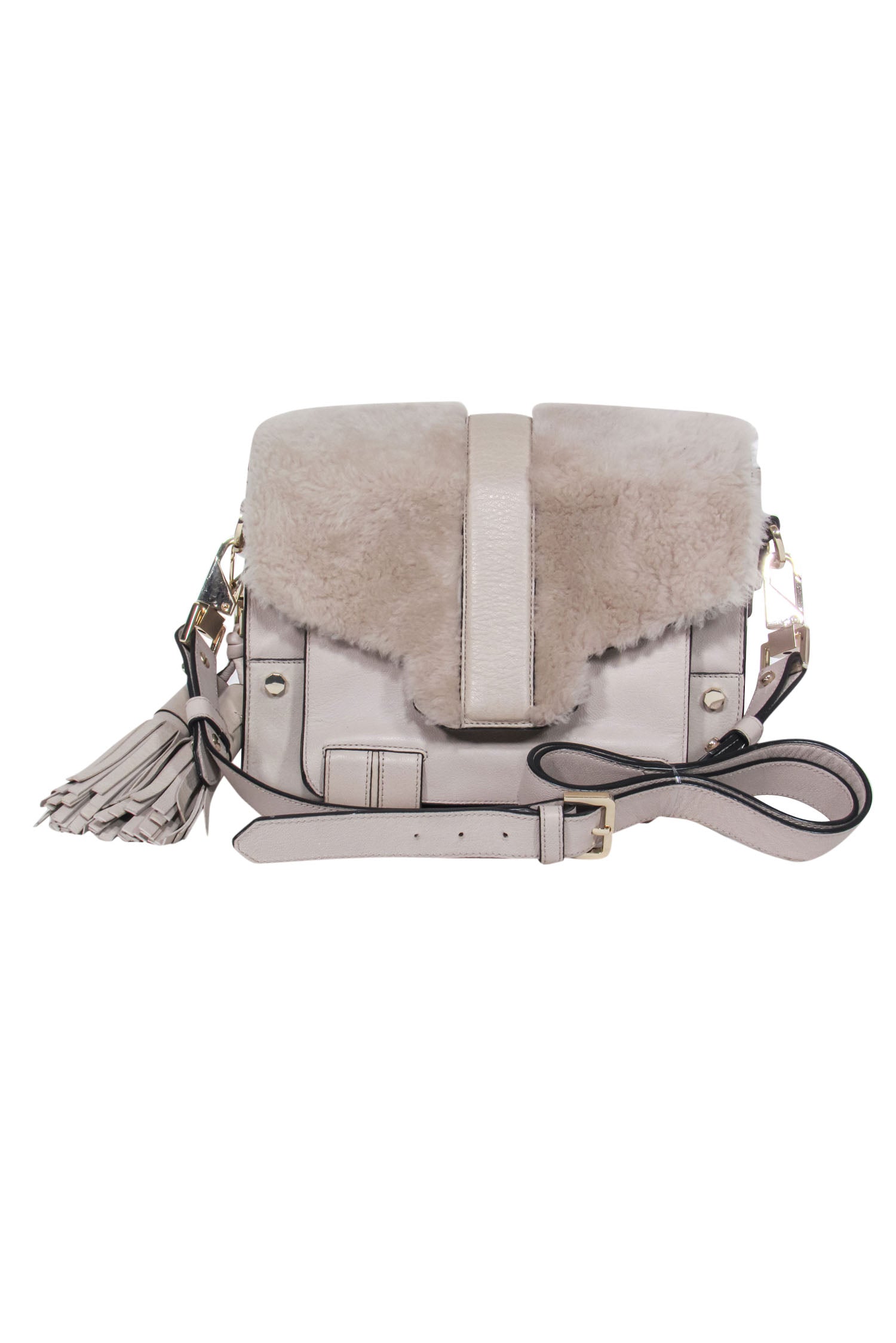 Luana Italy - Gorgeous Grey Leather Crossbody Bag with Fur Trim