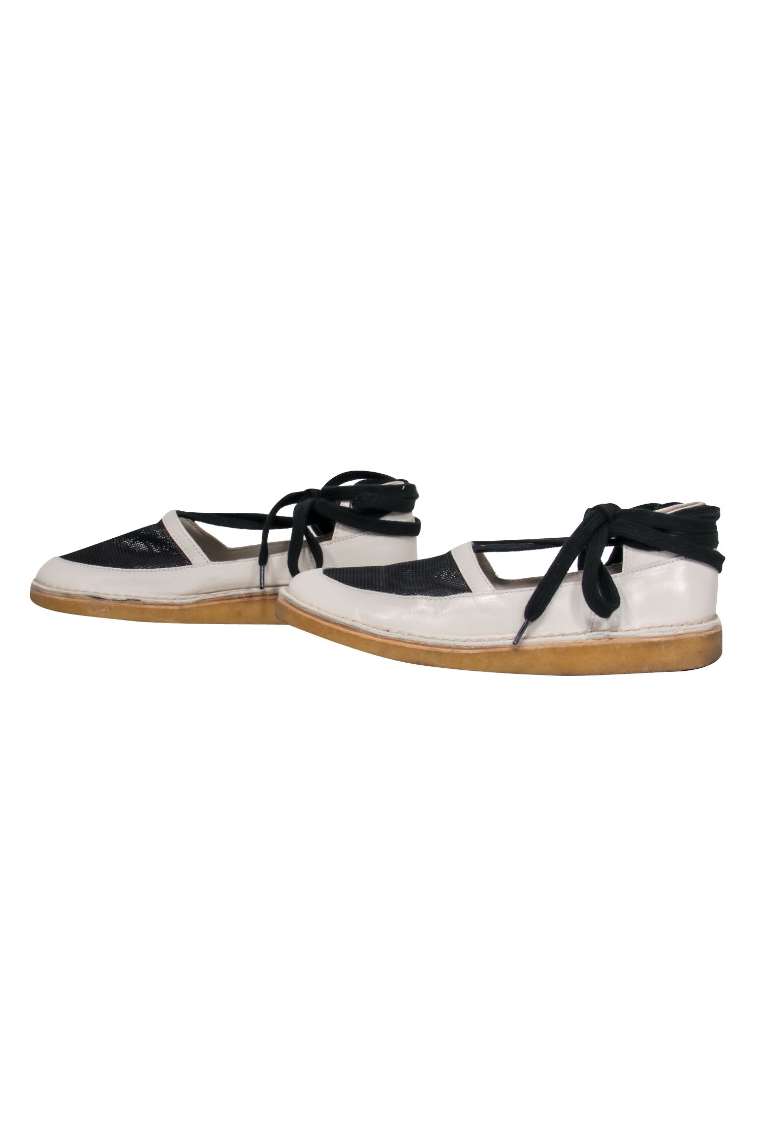 Rachel Comey Cream & Black Mesh Wrap Espadrilles - Size 8