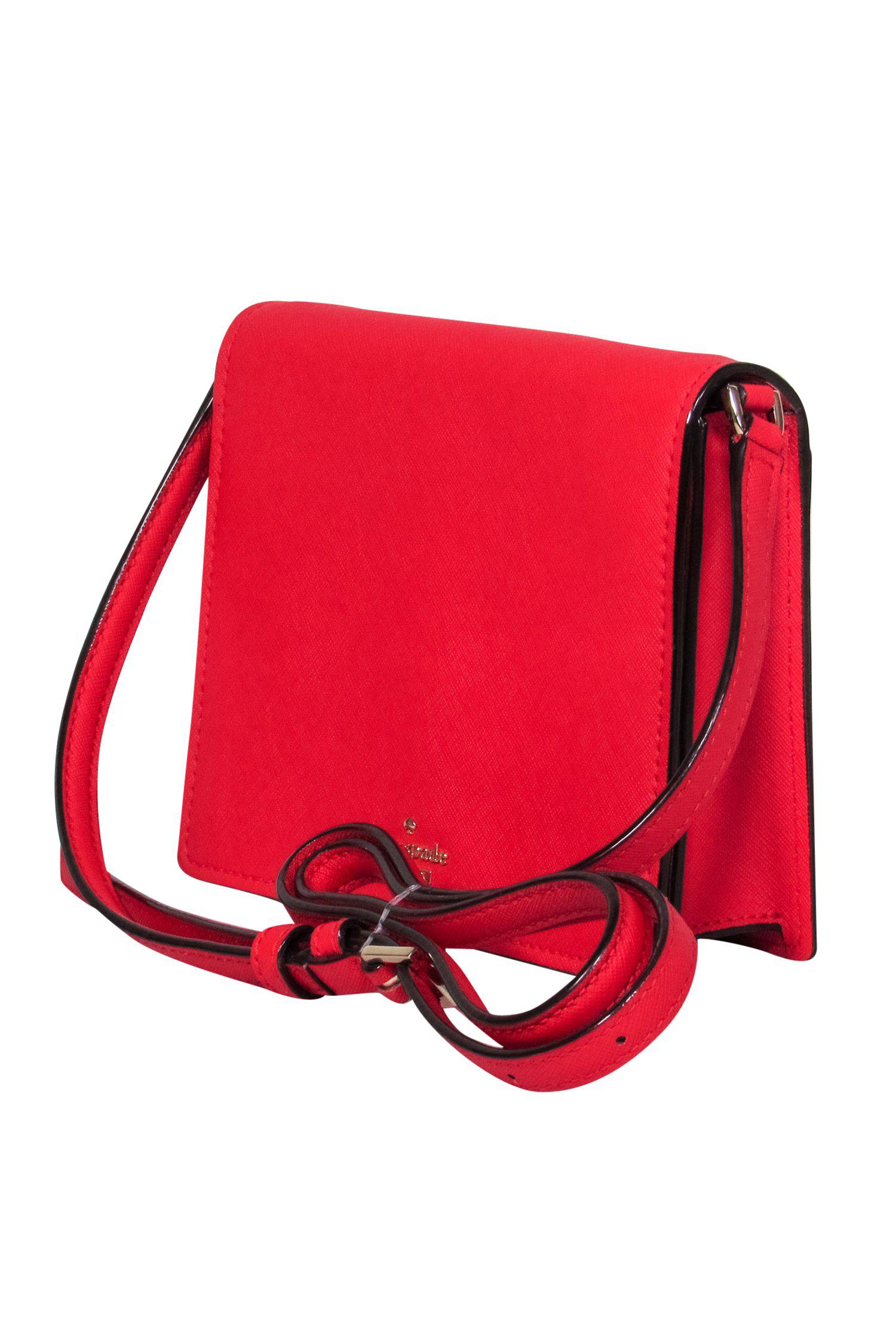 Kate Spade Red Textured Leather Square Crossbody Bag - Stylish and Functional!
