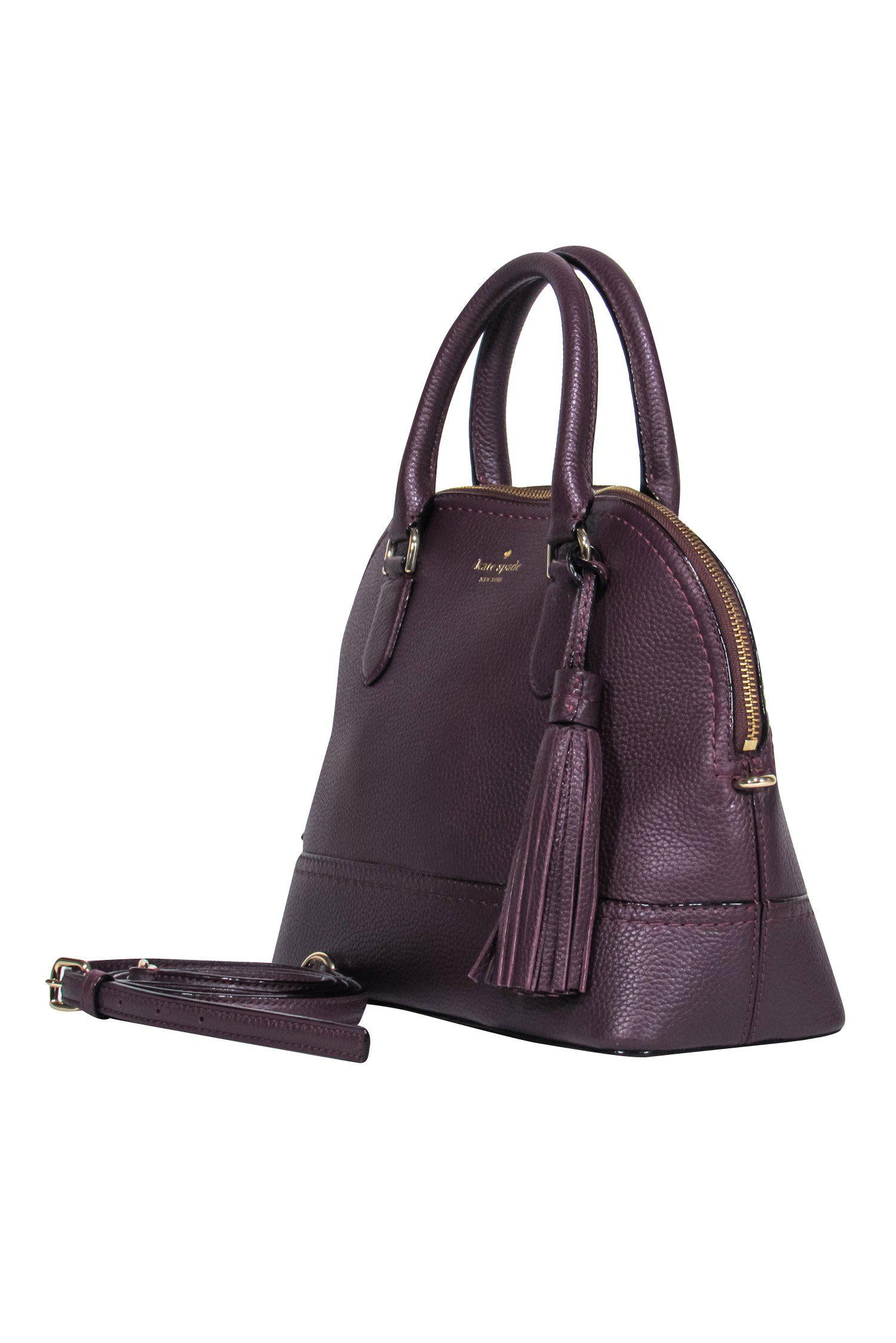 Kate Spade Dark Plum Pebbled Leather Tassel Satchel - A Chic Autumn Essential