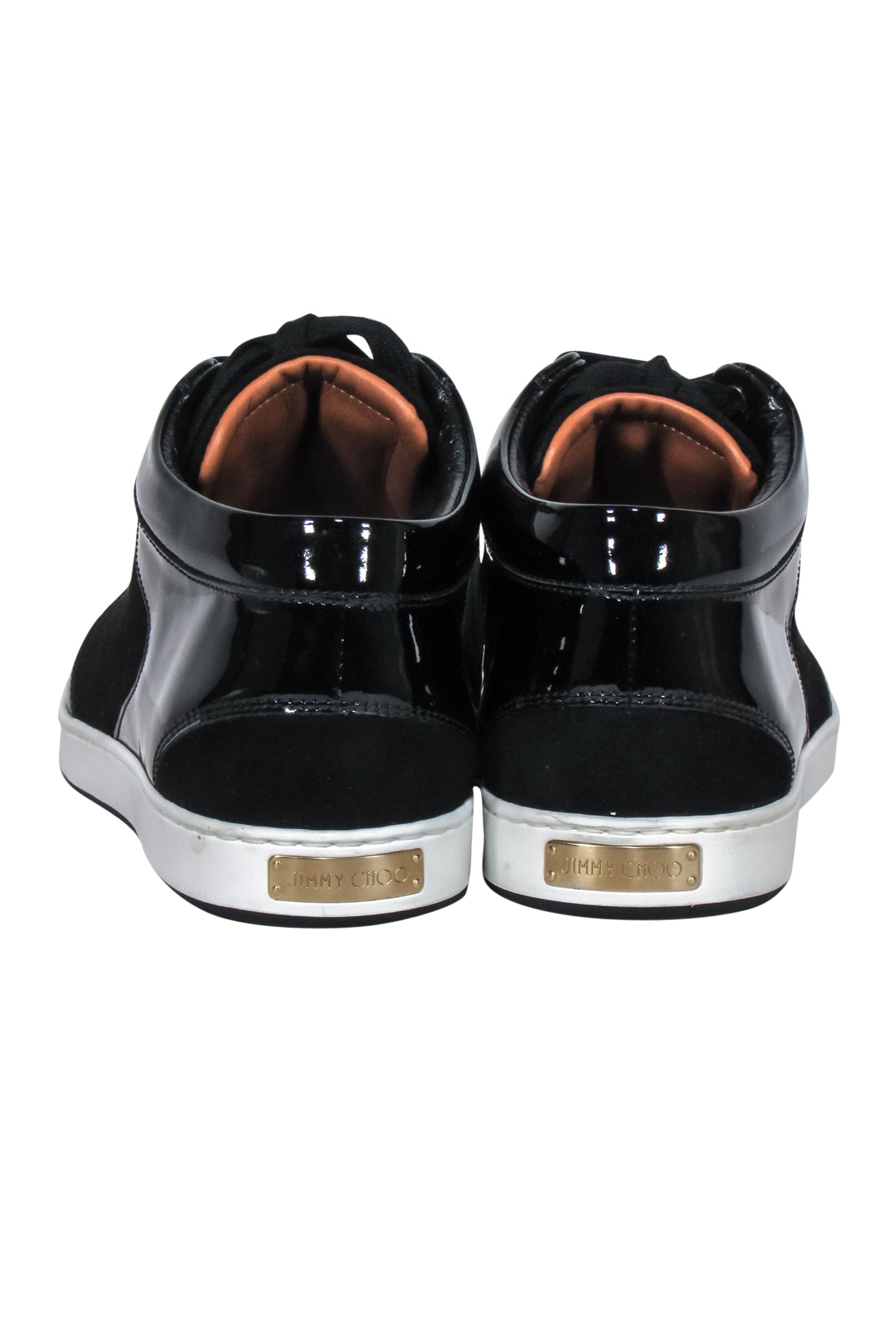 Jimmy Choo - Stunning Black Suede Sneakers with Patent Trim, Size 7.5