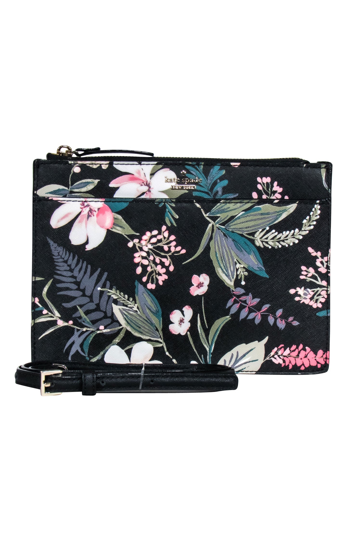 Kate Spade - Exquisite Black & Pink Multi Floral Print Leather Crossbody Bag