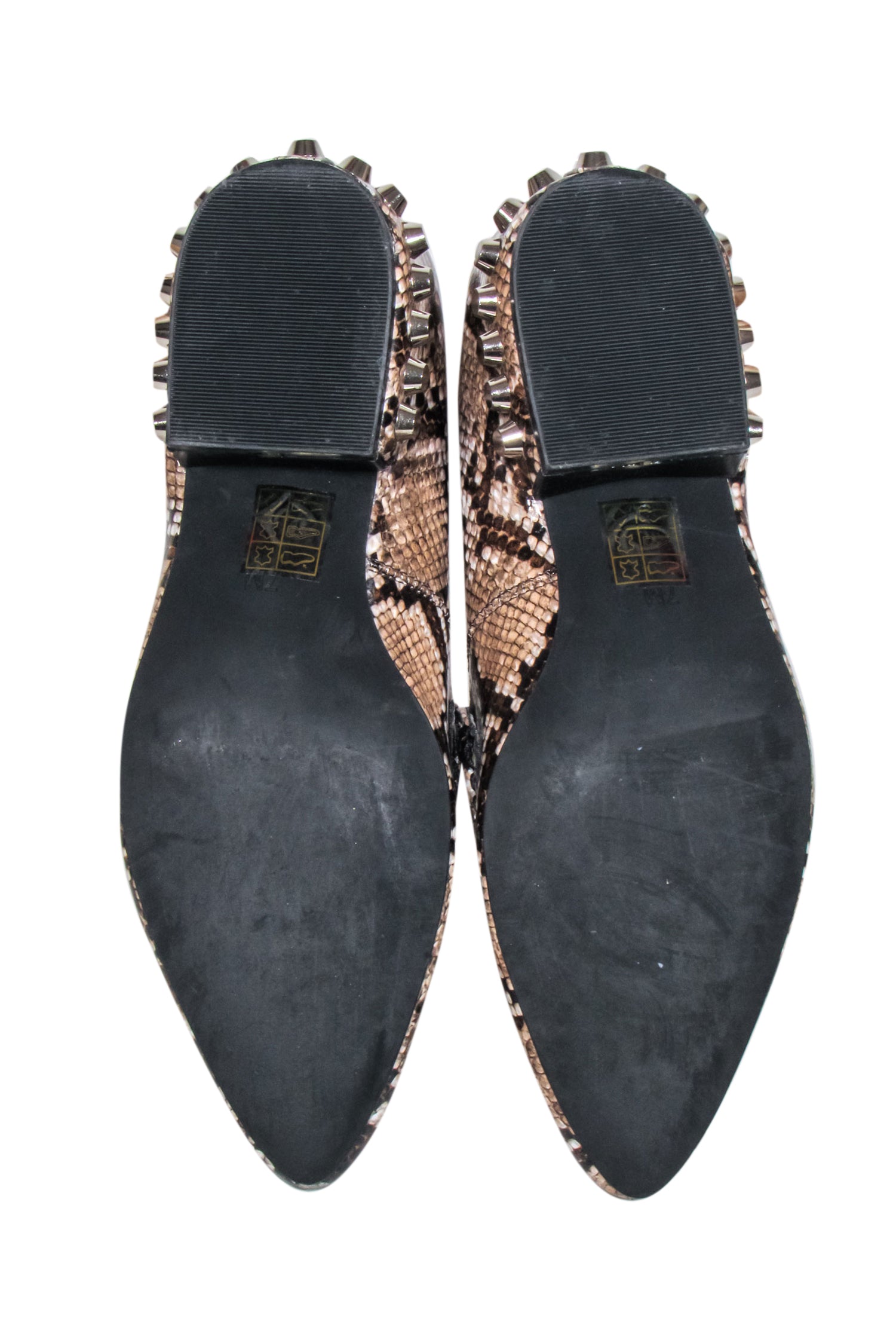 Jeffrey Campbell Taupe & Brown Snake Print Studded Loafers - Size 7M