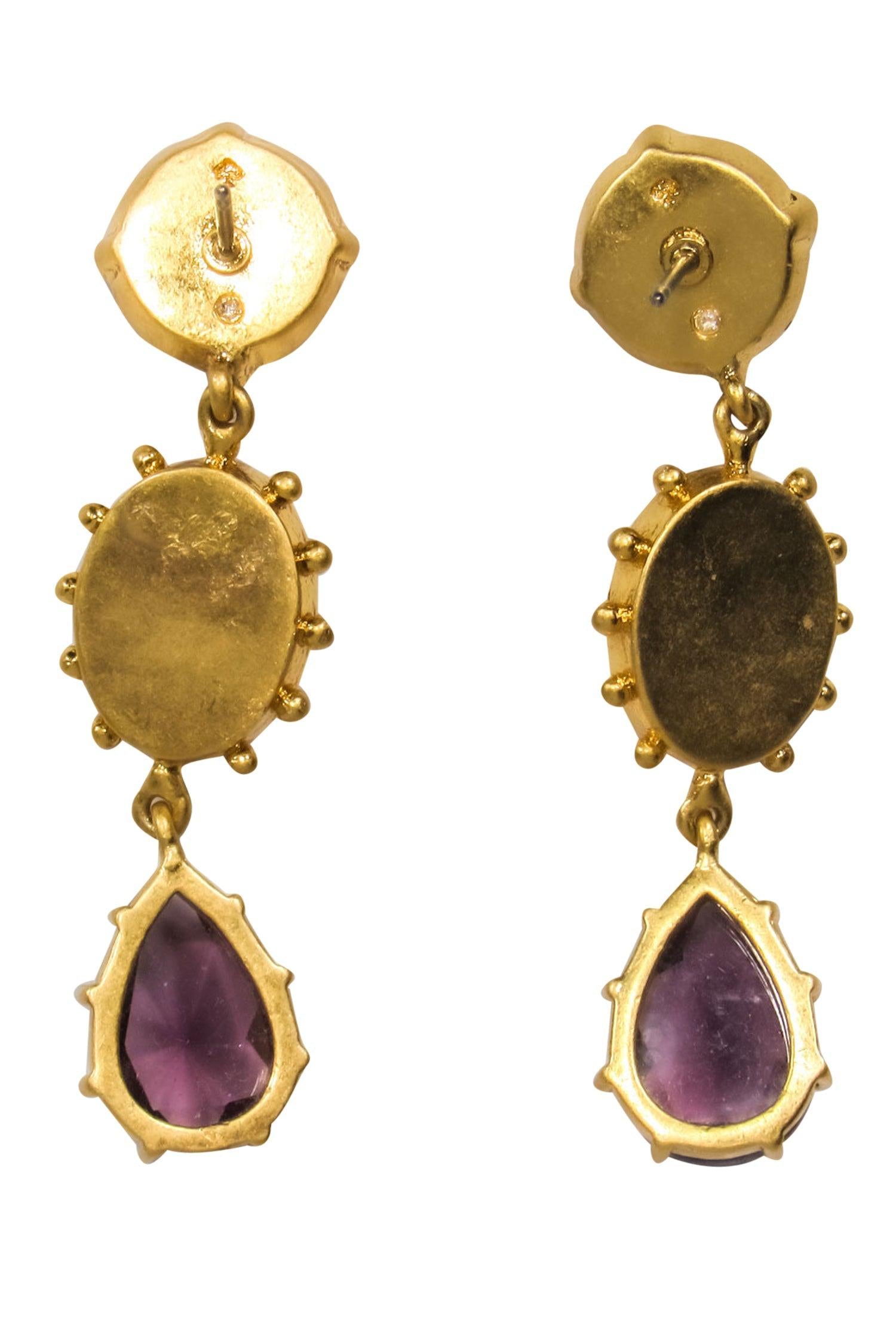 Kate Spade Glitzy Gold, Maroon & Pink Jeweled Drop Earrings