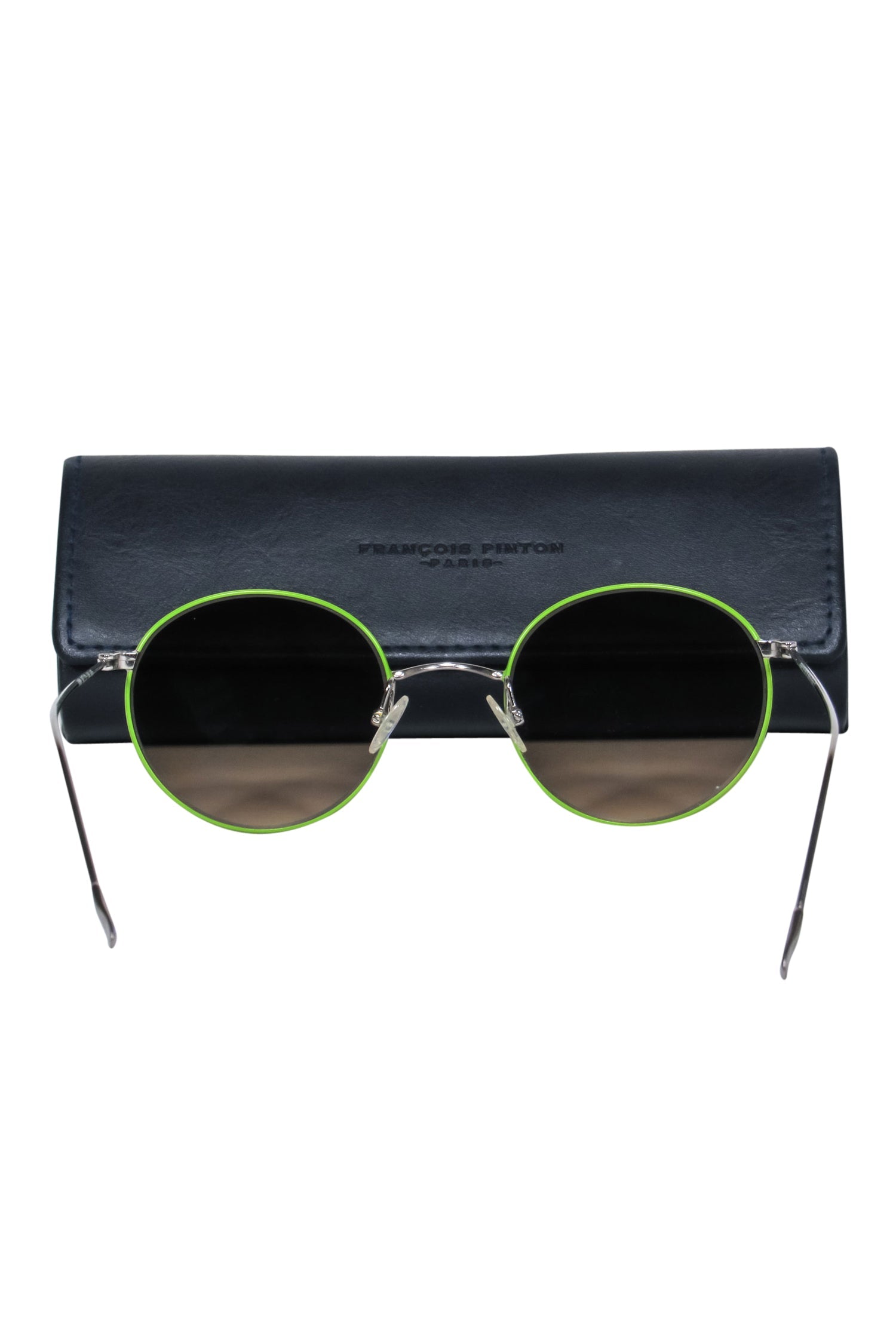 Francois Pinton Lime Green Round Sunglasses with Brown Lenses - A Fashionable Statement